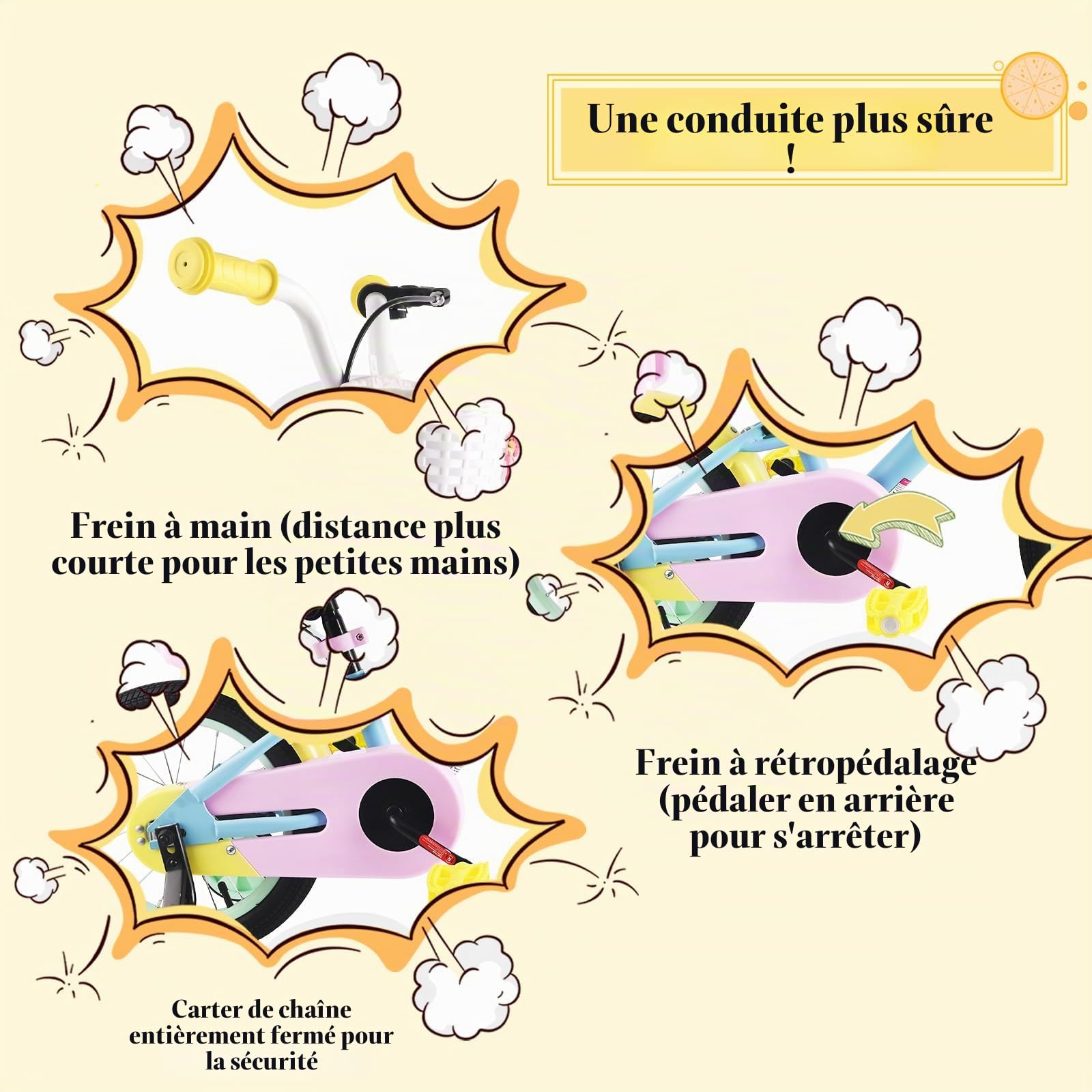 RULLY Vélo Enfant 12-16 Pouces pour Filles de 2 à 7 Ans (33–53 cm) – Vélo Fille avec roulettes, Frein à Rétropédalage et Design Arc-en-Ciel