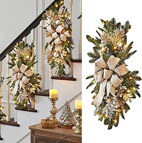 Corona de decoración de escalera de Navidad, decoración de escalera de simulación de Navidad, colgantes colgantes para puerta delantera, pared,
