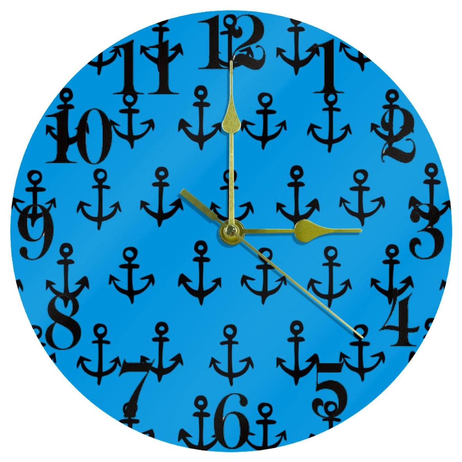 Horloge murale quartz haut de gamme 25,4 cm ancre de bateau noire