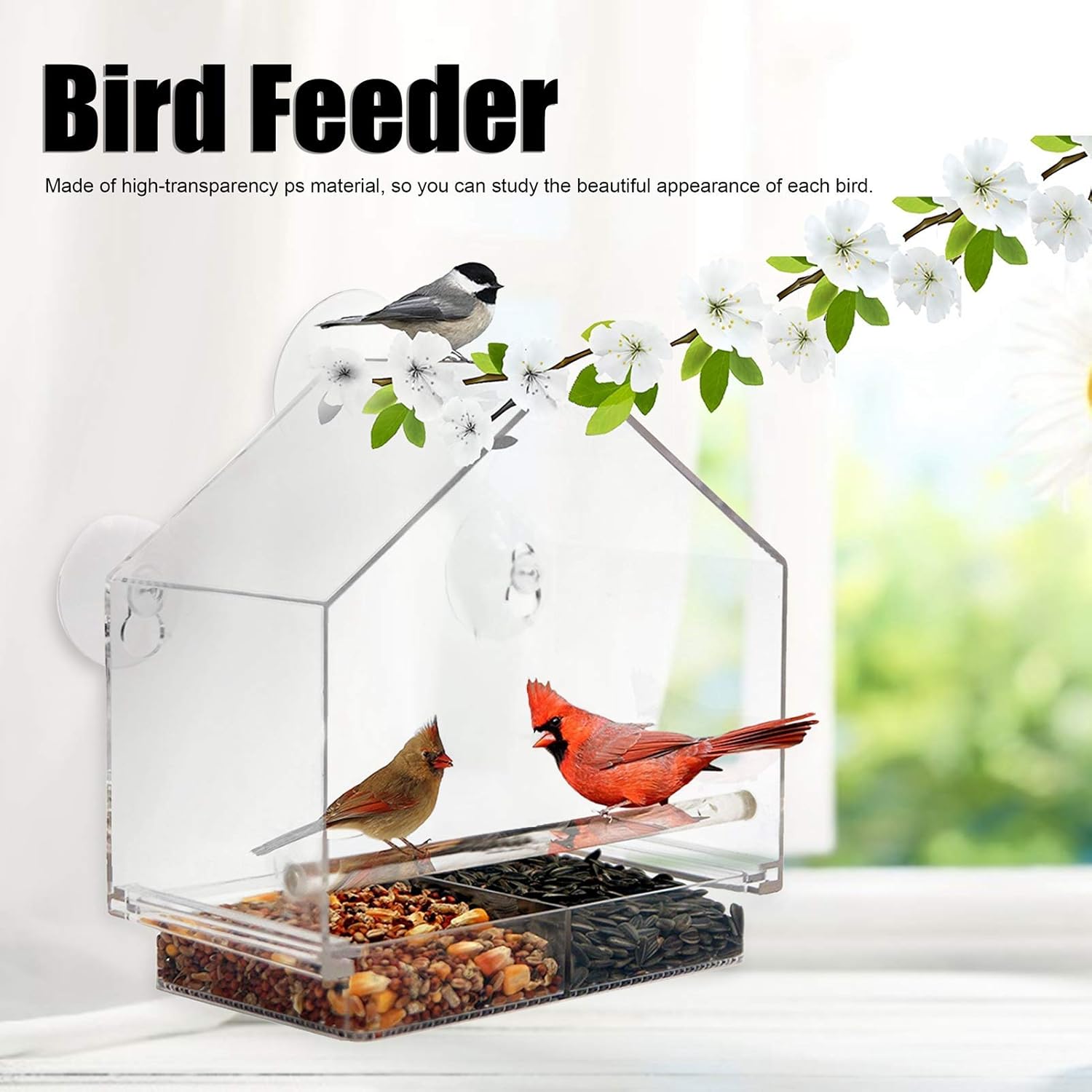 Duokon Window Bird Feeder, Transparent Bird Feeding Tool with Suction Cups for Garden, Balcony, Window or Home Office