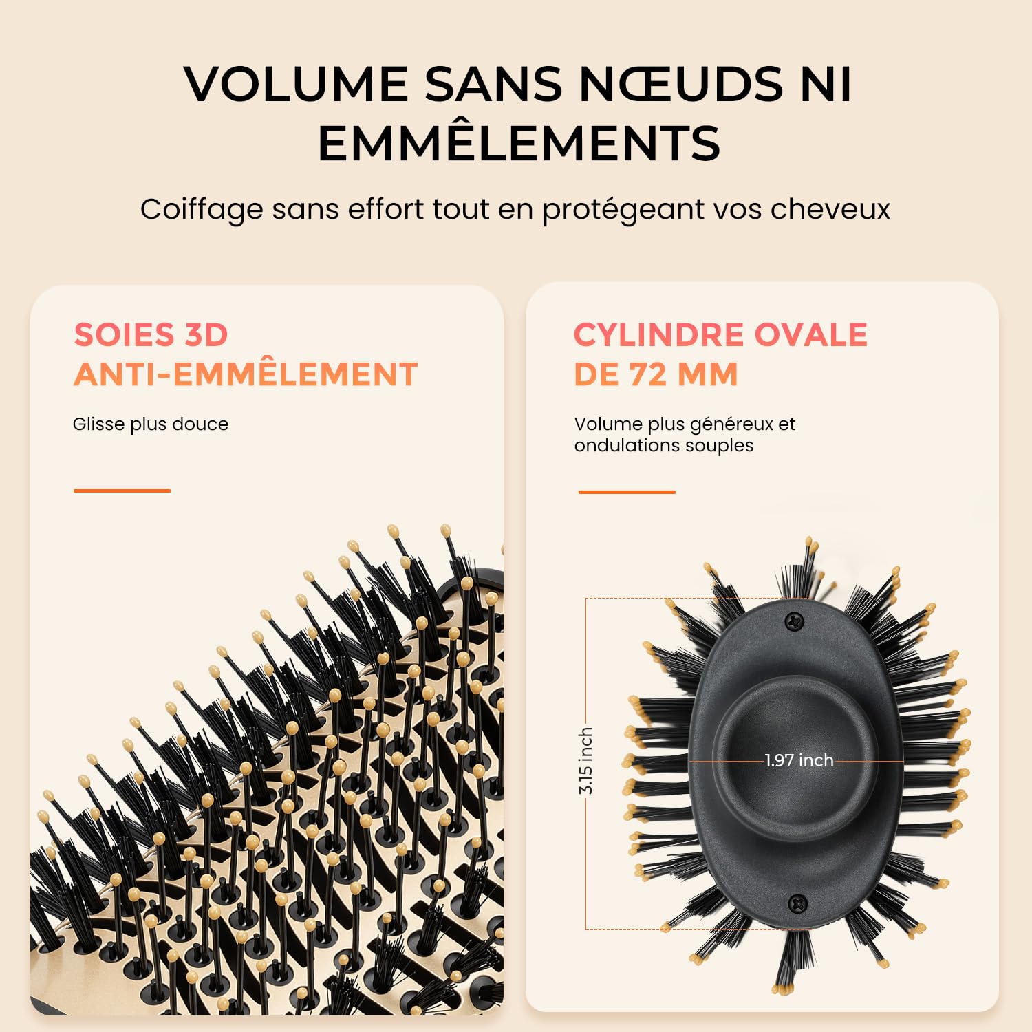 Brosse Soufflante 70 mm for Efficient Drying and Styling | Brosse à Ions Négatifs, Séchage Rapide 1000 W, Anti-Frisottis, Volume et Lissage, 3 Températures, pour Tous Types de Cheveux