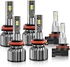 Fit for JEEP Grand Cherokee 2018-2023, H11H11 Driving Light Bulbs with H11 Fog Light, 6500k Cool White,IP68 Waterproof, Pack of 6