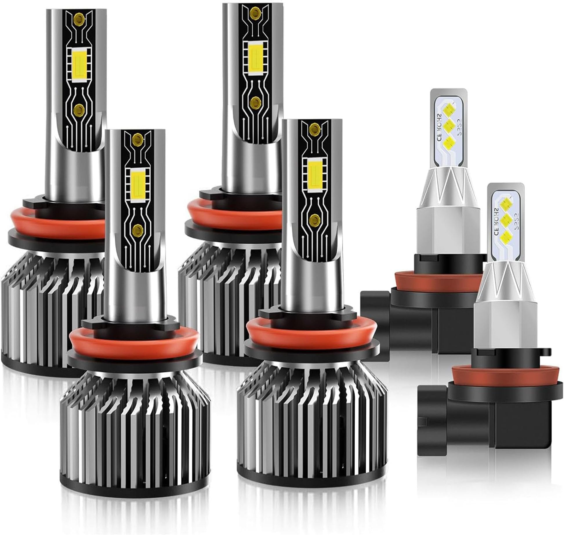 Fit for JEEP Grand Cherokee (2018-2023), H11+H11 Driving Light Bulbs with H11 Fog Light, 6500k Cool White,IP68 Waterproof, Pack of 6