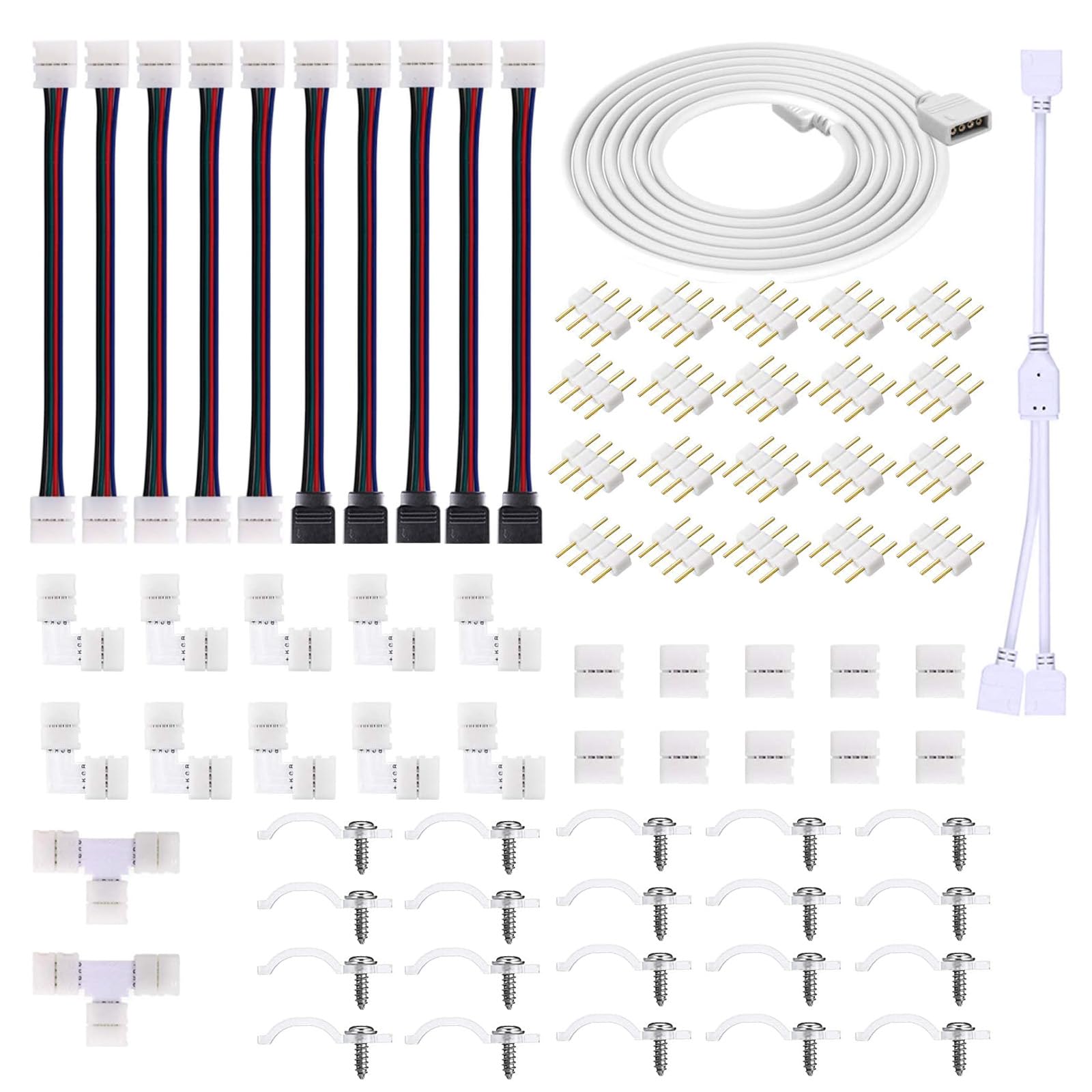 HUAZIZ LED Strip Verbinder Kit, LED Strip Verbinder, LED Stripe Verlängerung Enthält Lötfreiem LED Streifen, Für 10mm 4 Polig RGB 5050(94 Stück)