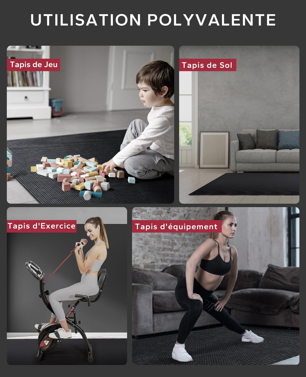 HAPBEAR Tapis d'Exercice Extra Large, Antidérapant, Ultra Durable, Tapis de Gym épais pour Pilates, Aérobic, Tapis de yoga, Tapis de Gym Haute Densité