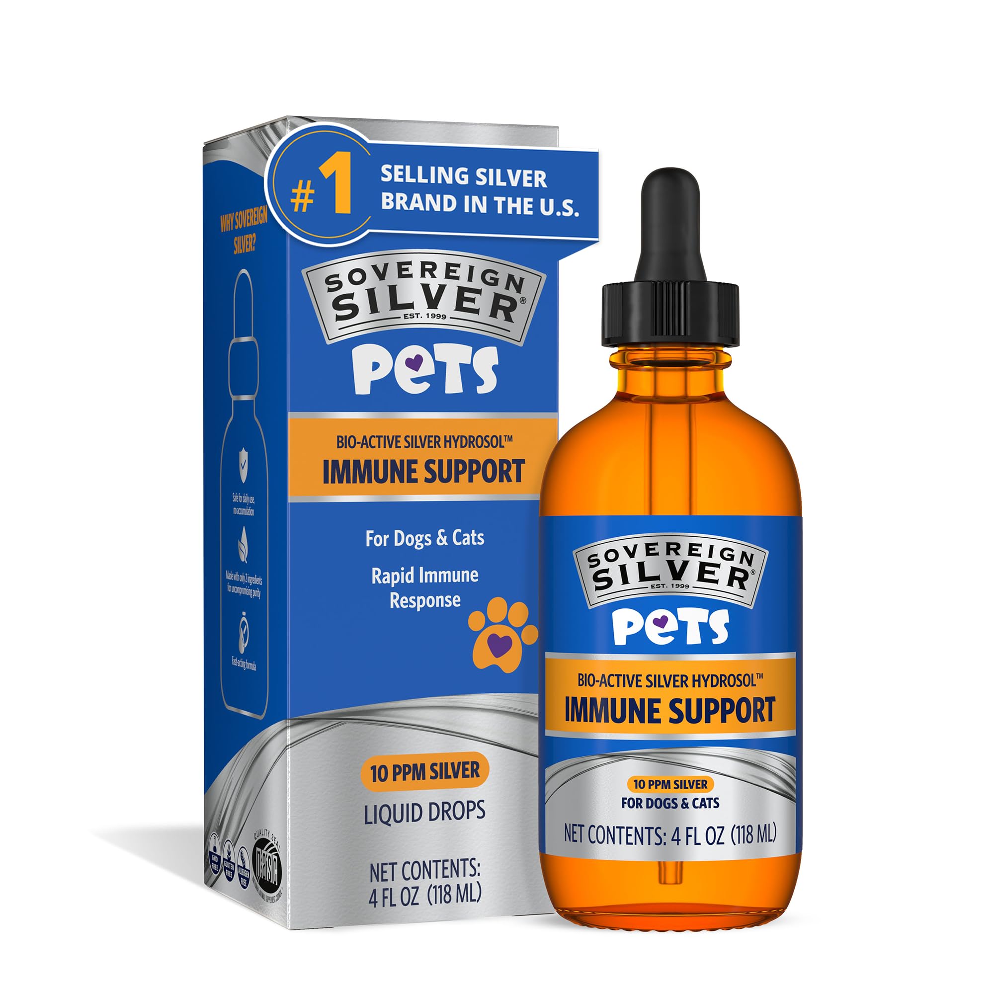 Sovereign Silver Pets, Immune Support, Colloidal Silver, 4 fl oz (118 mL) 4 Fl Oz (Pack of 1)