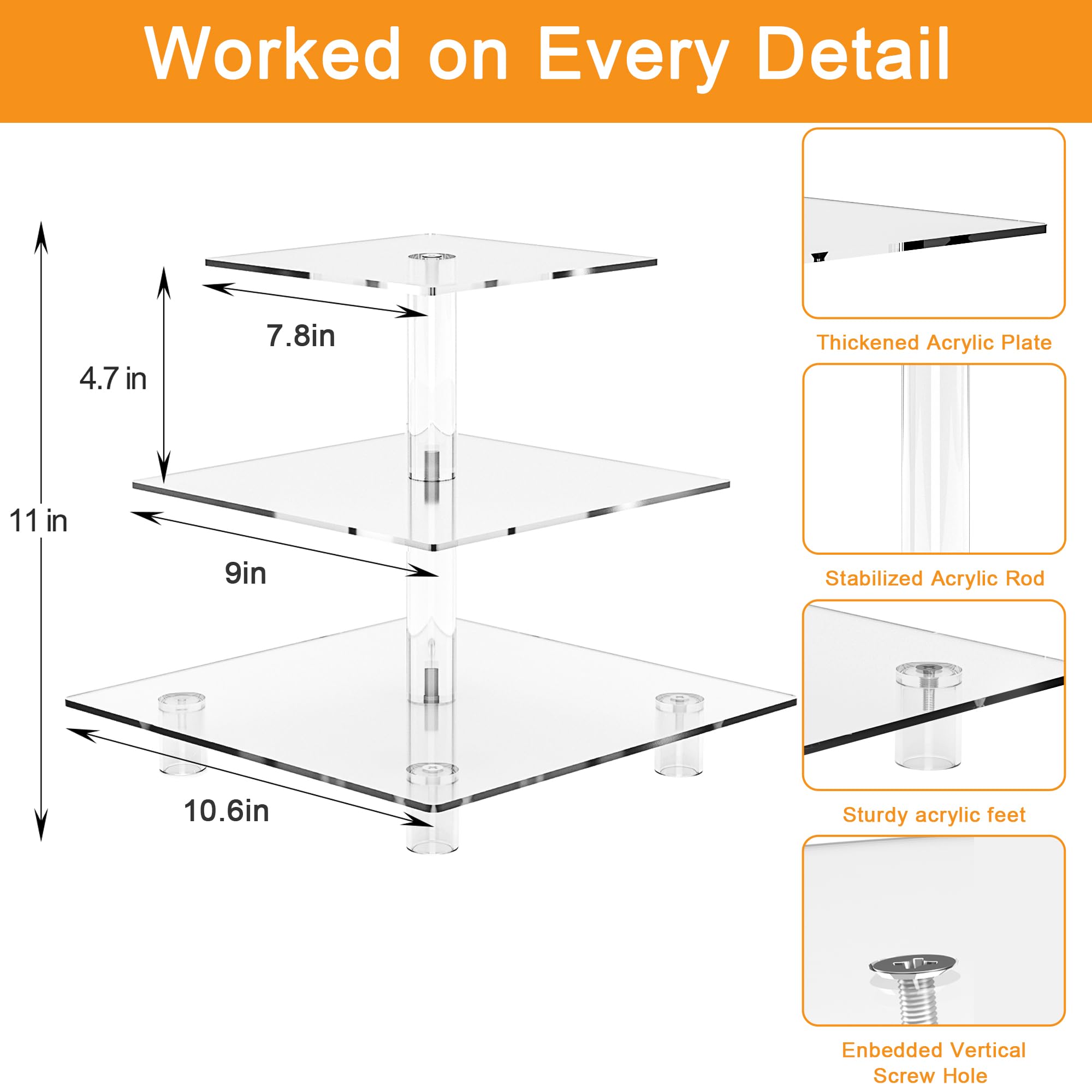 Clear Square Cupcake Stand 3 Tier Acrylic Cupcake Display Tower with Base — Amazon image 5