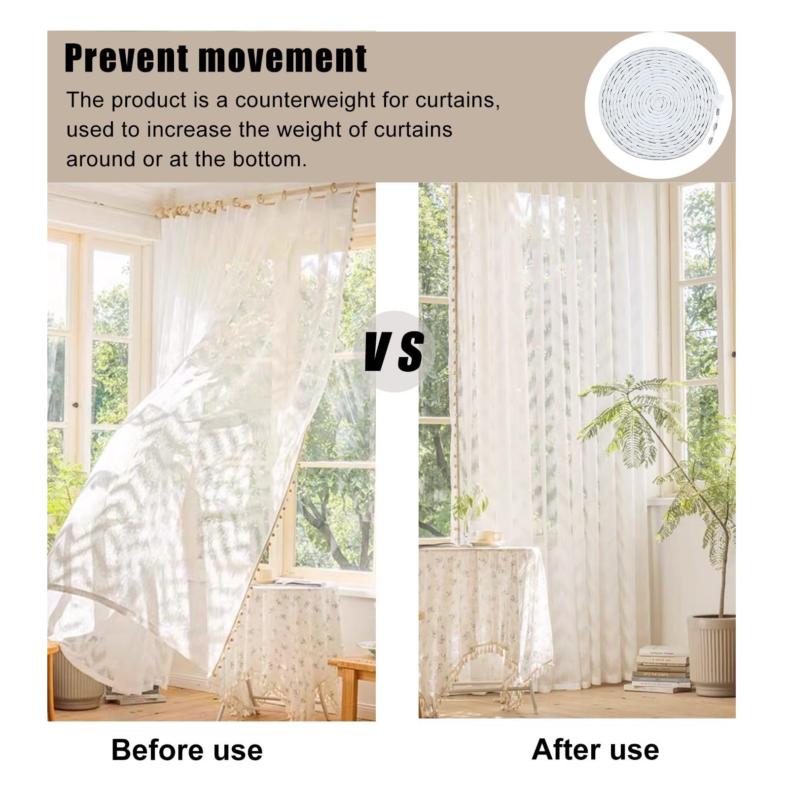 Nastro Di Piombo Per Tende 5m - Peso 250g, Bianco, Per Miglior Drappeggio - Foto 11