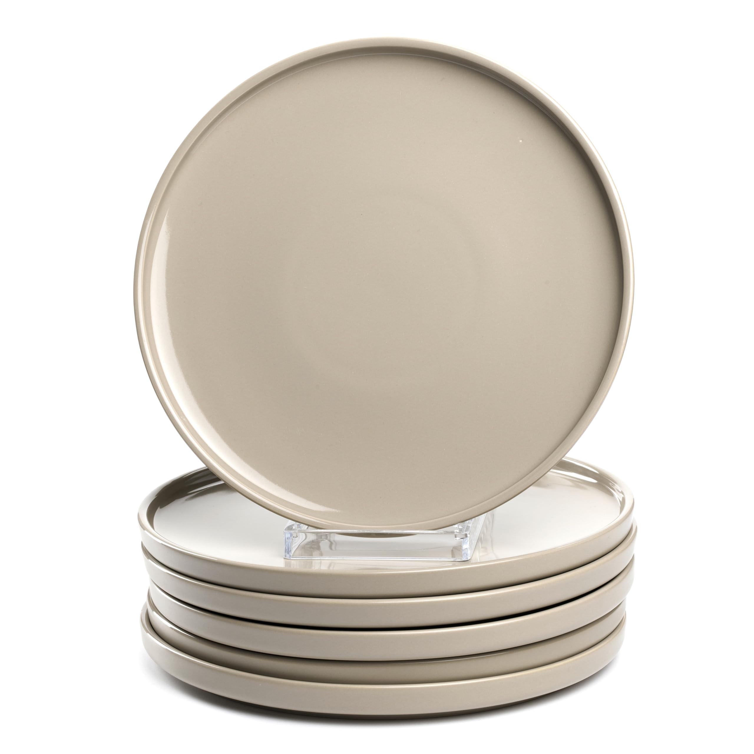 LEONARDO HOME Roma 026362 Lot de 6 assiettes plates, diamètre : 27 cm, passent au micro-ondes et au lave-vaisselle, empilables, en céramique pour 6 personnes, en faïence avec surface émaillée, beige
