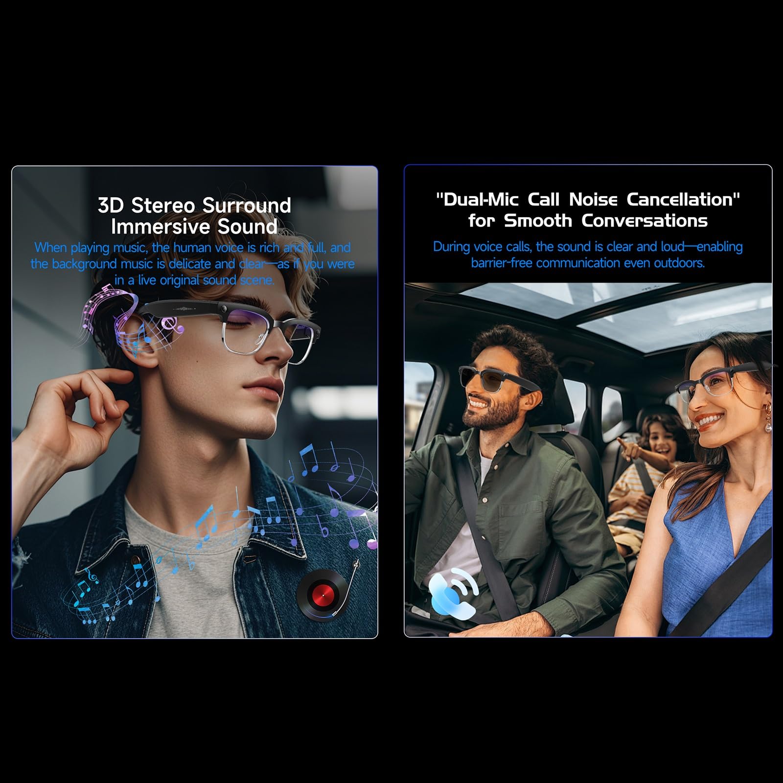 AI Occhiali Intelligenti Con 8MP Fotocamera, Supporta 32MP Foto E Video Stabilizzati 4K 1080P, Traduzione In Tempo Reale, Riduzione Del Rumore A Doppio Microfono(Sunglasses)