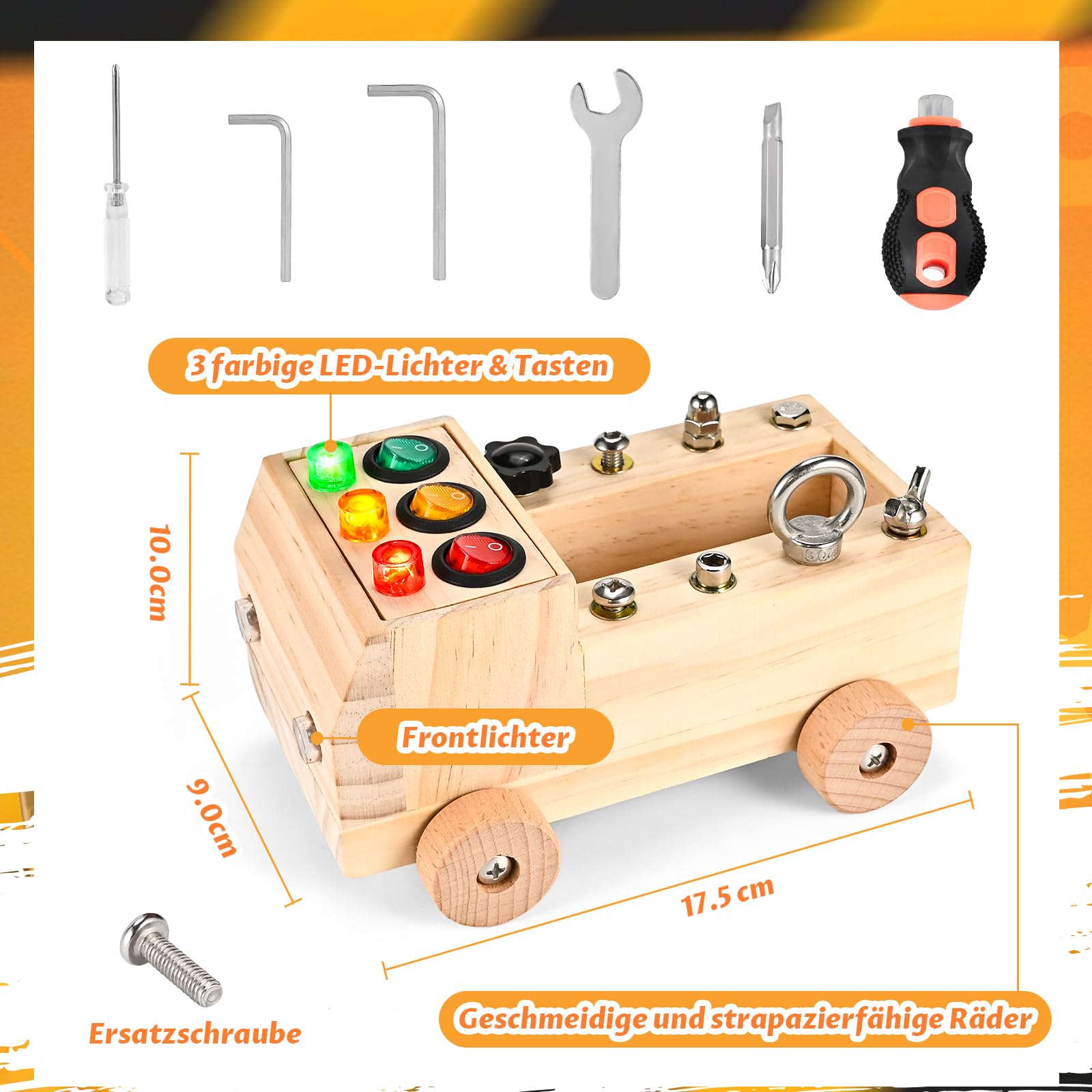 Wooderma Montessori Screwdriver Board, Multicoloured - Image 2