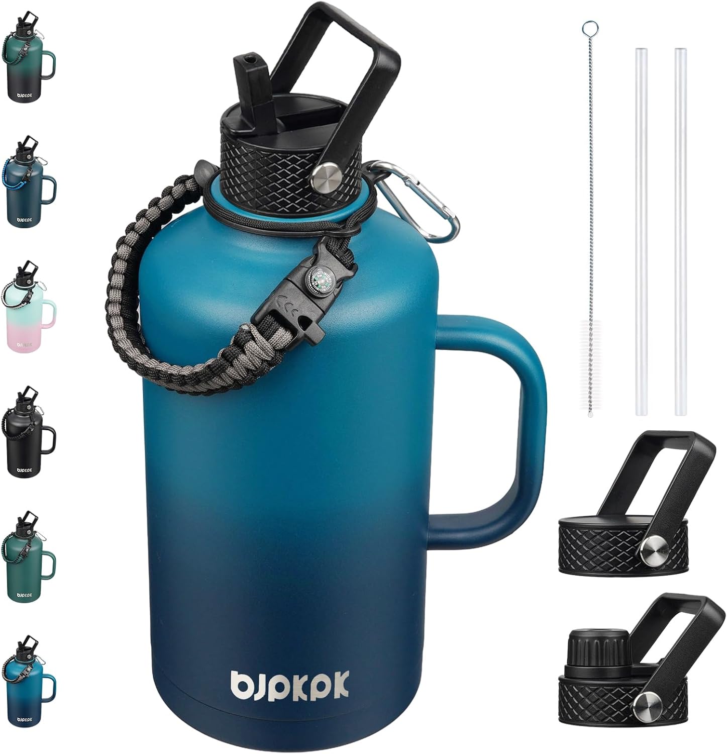 BJPKPK 2/3 Gallon Water Bottle Insulated with Straw Lid, 87oz Large, Stainless Steel Water Bottles with 3 Lids and Paracord Strap, Double Wall Vacuum Metal Water Jug,Vast
