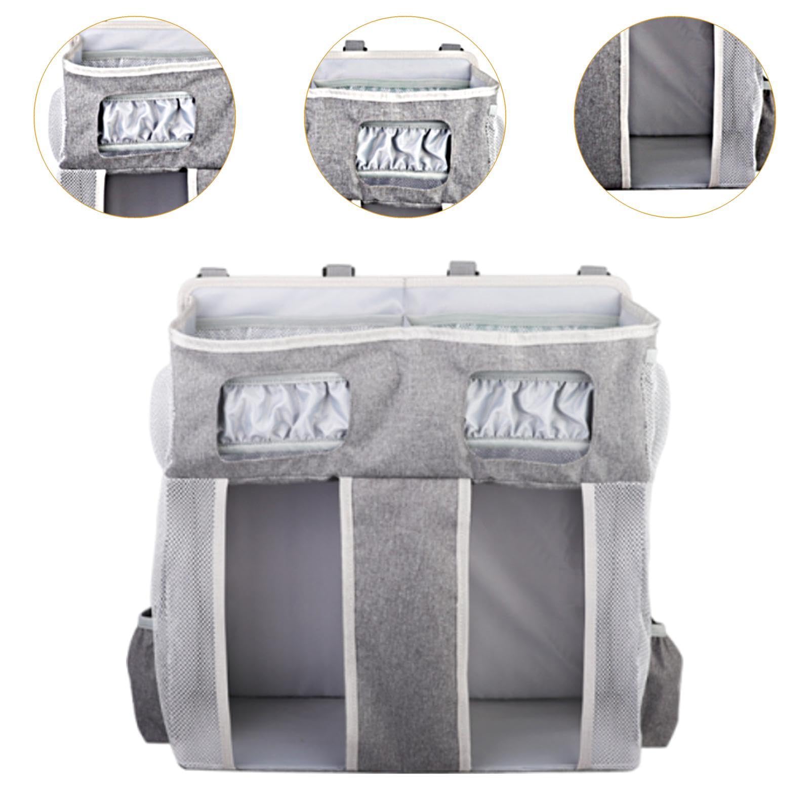 perfk Organizador de pañales colgante, organizador de guardería, cunas espaciosas, porta biberones, cambiador para niños y niñas, juguetes, bolsa de, Gris