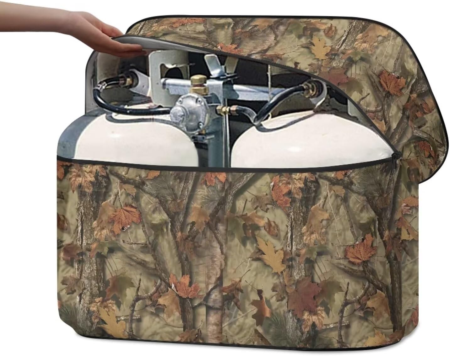 Forest Leaves Double 20lb RV Propane Tank Cover Weather Resistant Gas Cylinder Cover with Zipper All Seasons General