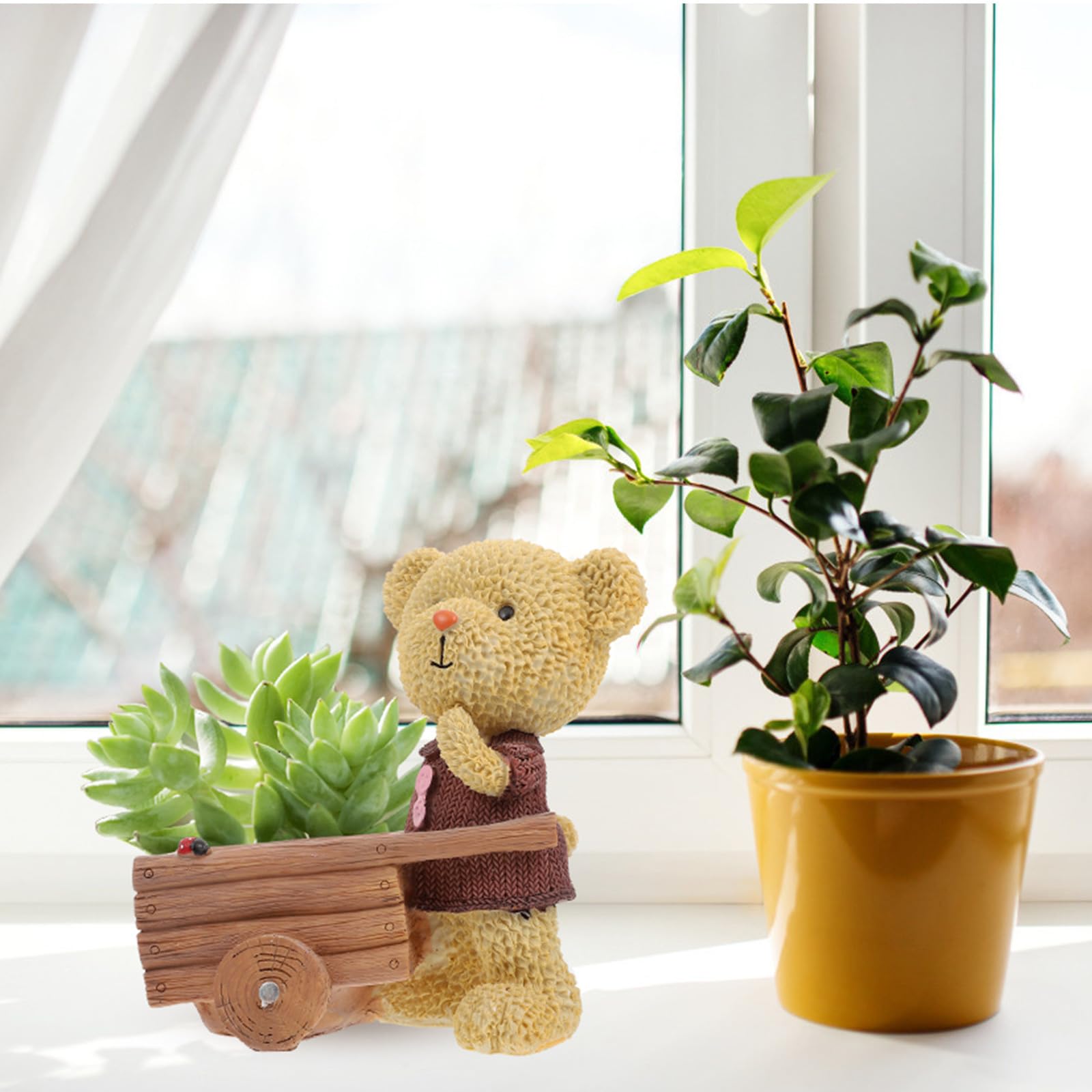 SOIMISS Handbemalter Harz Blumentopf Bär als Pflanzgefäß für Sukkulenten Kompakter Übertopf für Büro Wohnzimmer und Garten 1 Stück Robust und Dekorativ