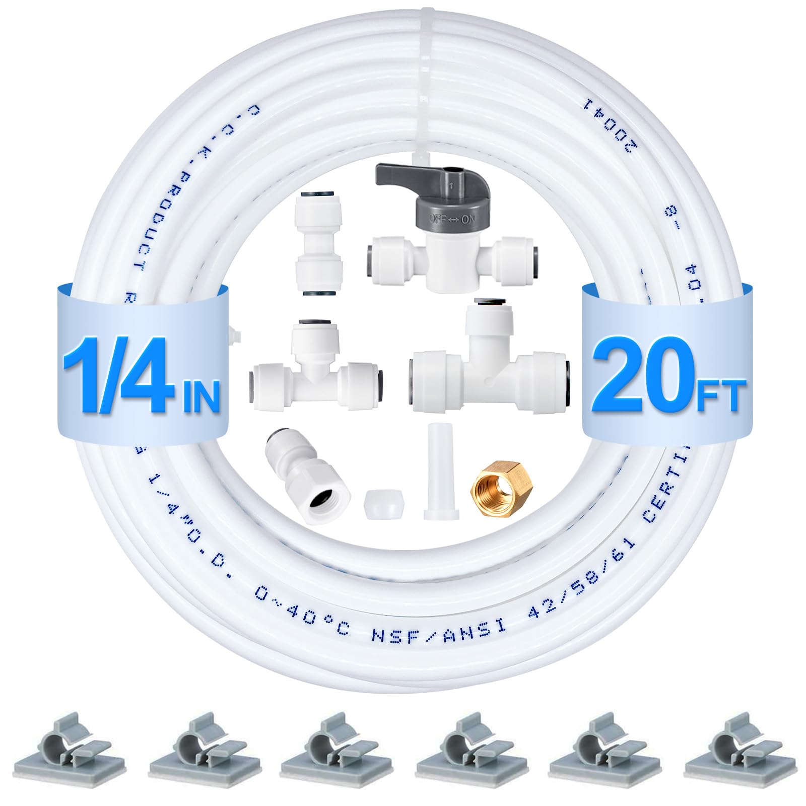HAOCHEN Safe Ice Maker/Refrigerator Water Line Kit, Fridge Water Line Connection and IceMaker Installation Kit (Install Easily) for Reverse Osmosis Systems & Water Filters(1/4" & 3/8" Output) (white)