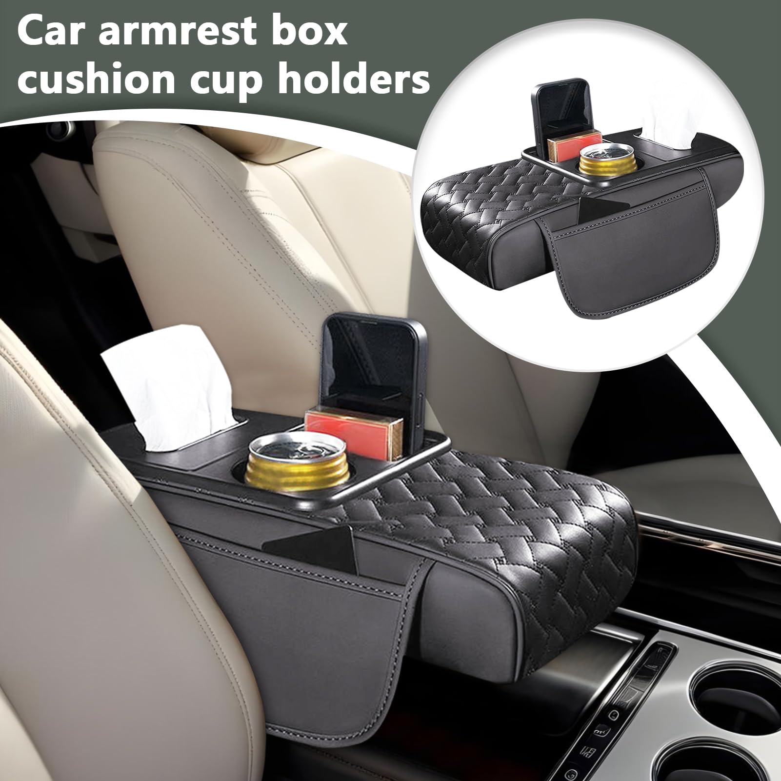 Waterproof Arm Rest Pad - Car Armrest Cover, Multifunctional Vehicle Accessory | Auto Booster Cushion Suitable for Trucks Interior Protection Comfort Support Center Console Organizer Driving Convenien
