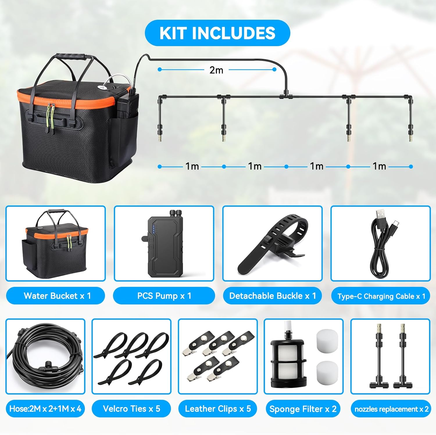 Ausic Portable Misting Systems, Outdoor Water Cooling Misters Set with 6000mAh Water Pump, 20L Bucket, 26FT (8M) Hose, 10*Clips/Ties for Sports/Patio/Umbrella/Pasture/Greenhouse/Canopy/Camping