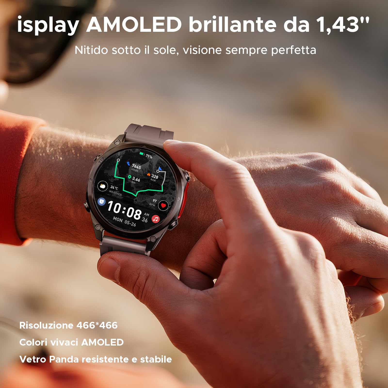 Anywise W1 Pro Orologi Smartwatch uomo,GPS Dual-Band & Mappe Offline, 5 ATM, 12 Giorni Autonomia, Display AMOLED HD 1,43", 170+ Modalità Sport,Chiamate Bluetooth,Compatibile con Android/iOS