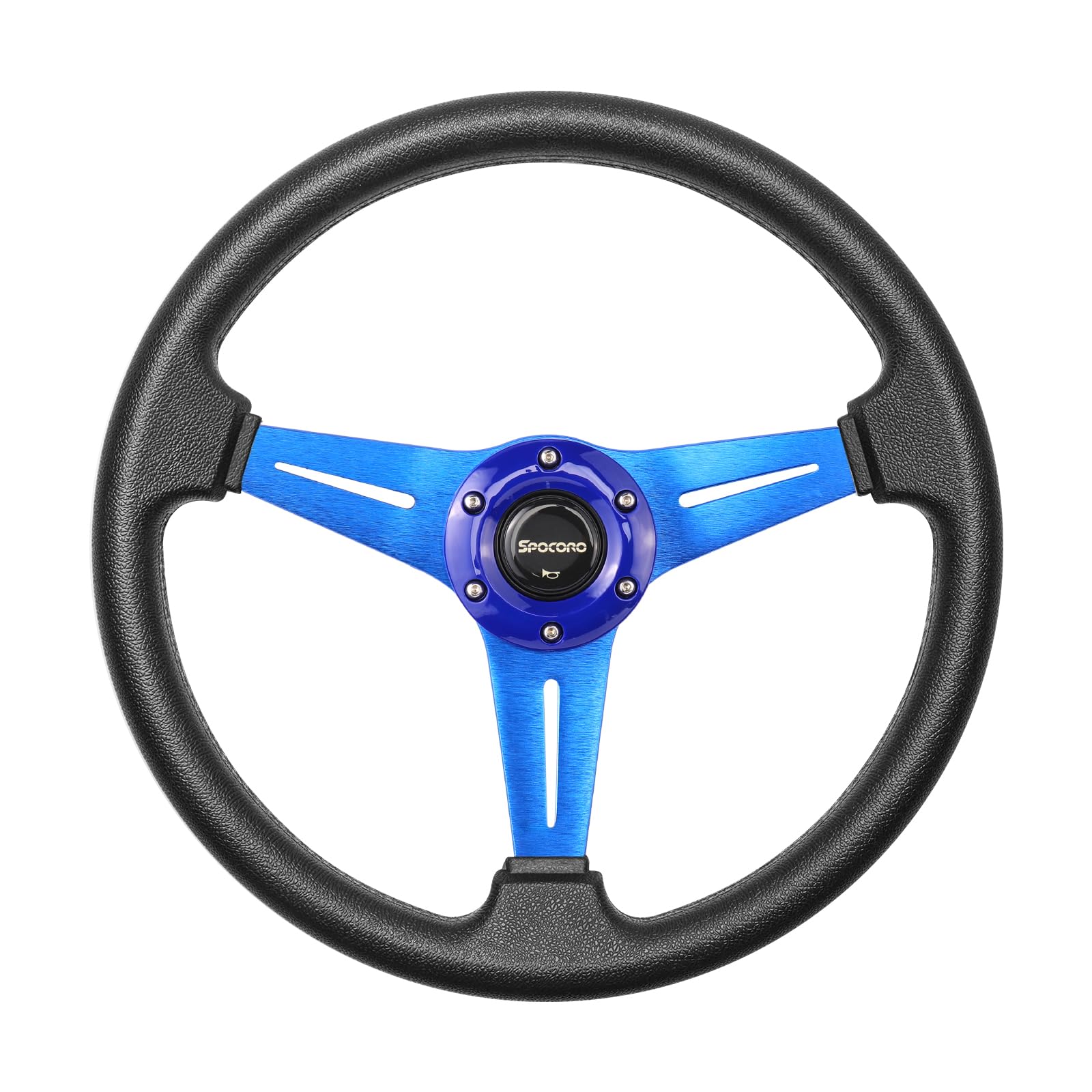 Universal Car Racing Steering Wheel 350mm/13.8" 6 Bolts Automotive Drift Steering Wheel with Horn Button, Vinyl Leather and Aluminum Spokes (Blue)