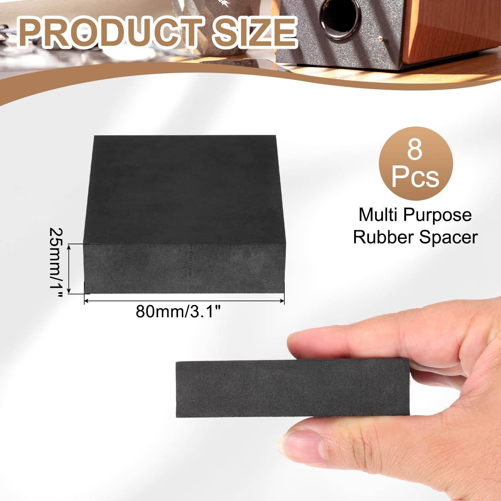 PATIKIL Rubber Solid Anti-Vibration Pads, 8 Pcs 80mm x 25mm Thick Rubber Square Washers Multi-Purpose Gasket Pad Bushings Spacer for HVAC Compressor Air Conditioner, Black - Image 2
