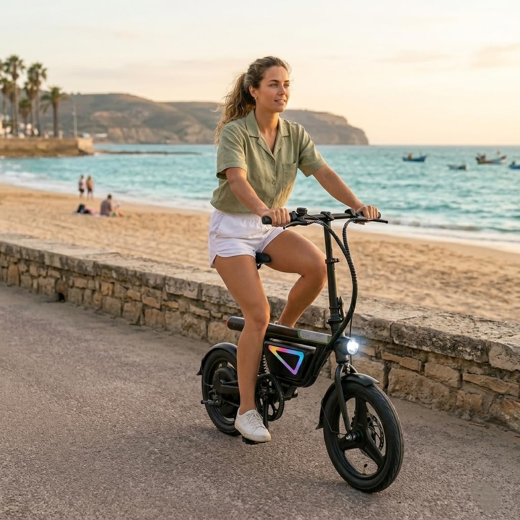 Finbike Bici Elettrica Pieghevole 14'' Pneumatico, 432WH Batteria, Autonomia di 30-50 KM, Motore 250W, E-Bike per Adulti e Adolescente, Carico 120kg, 10/15/25KM/H