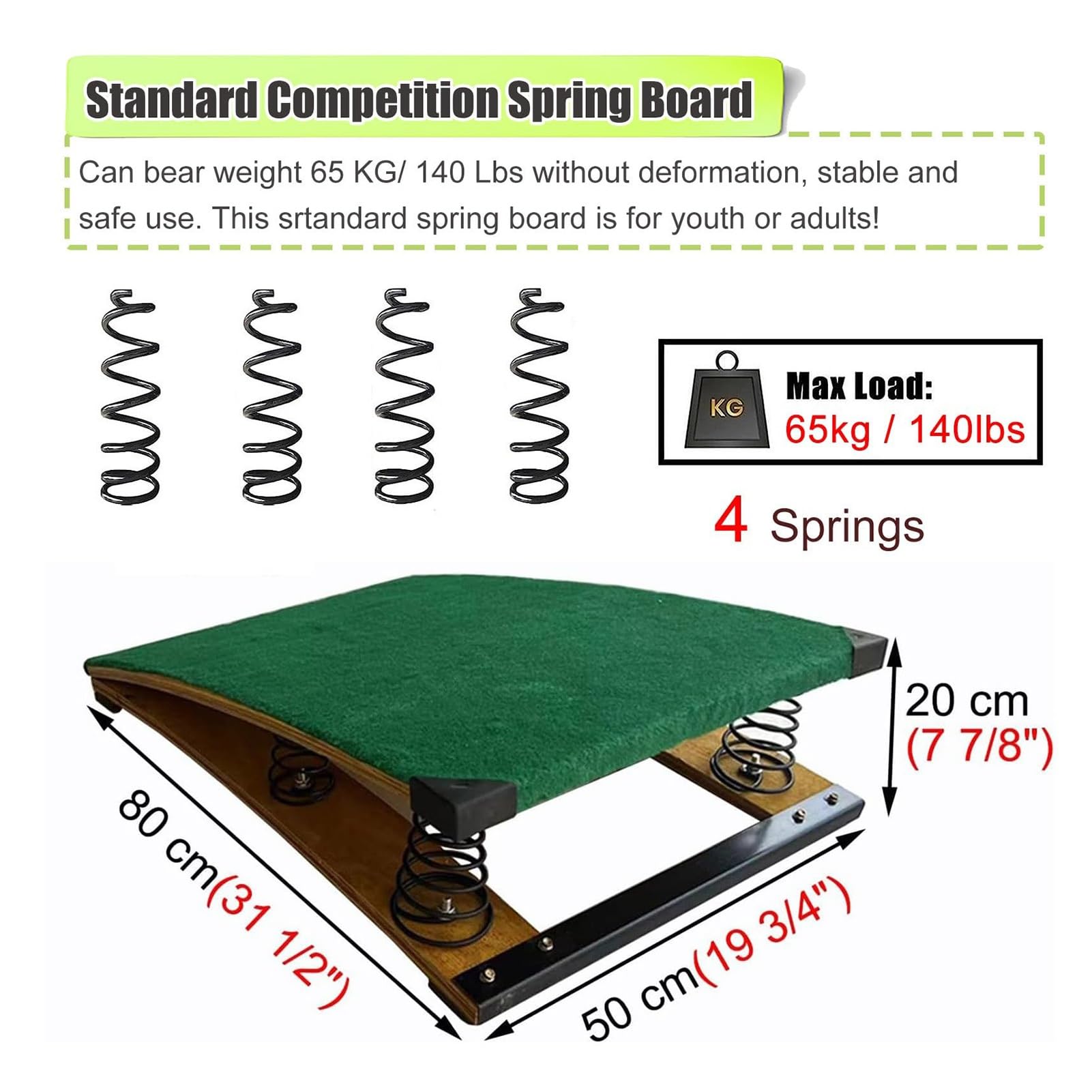 Trampolino da Ginnastica for Bambini, Trampolino da Ginnastica in Legno Duro con 4 Molle, Attrezzatura da Ginnastica for Allenamento Volteggio con Feltro Antiscivolo E Poggiapiedi