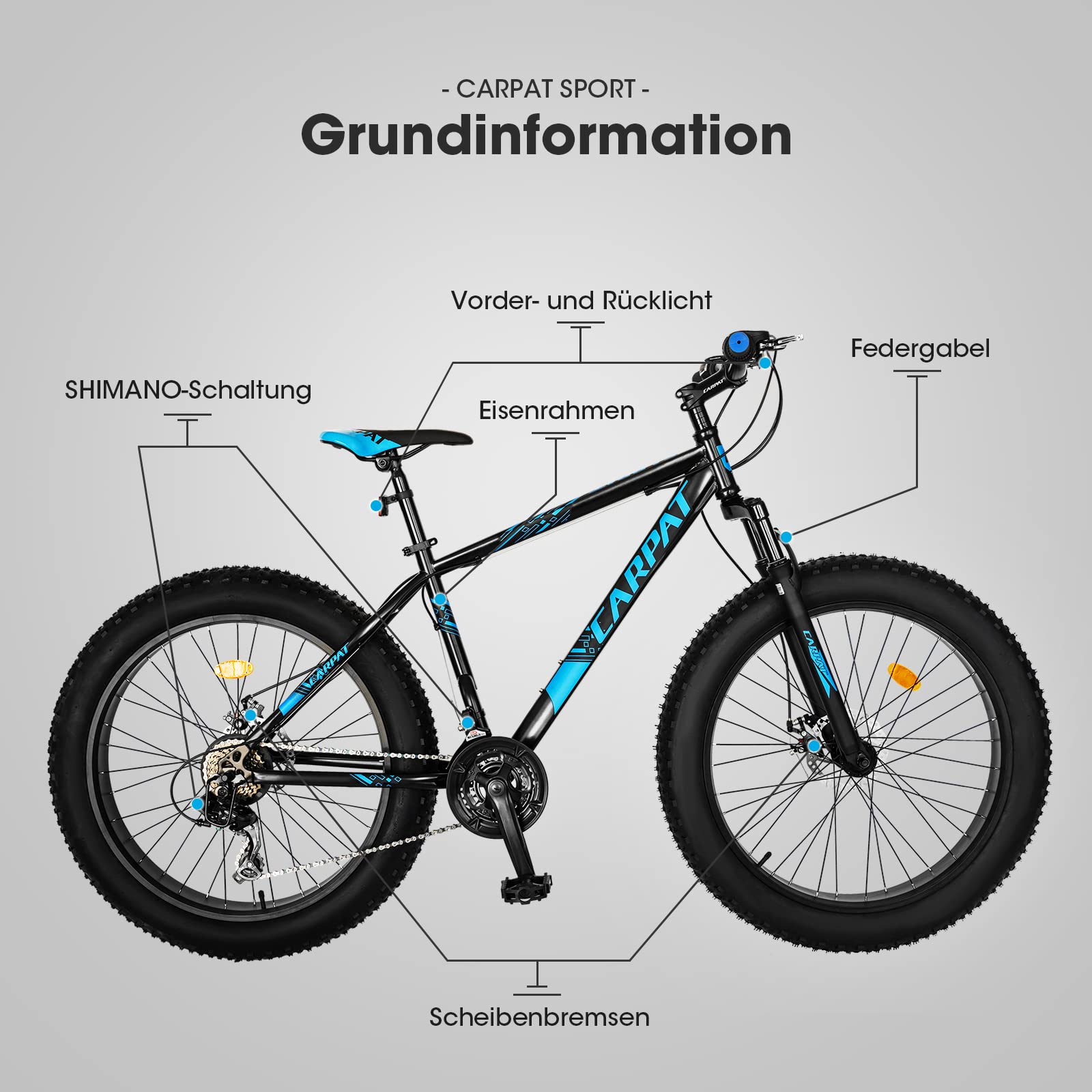 carpat sport mountainbike 26 zoll Fatbike Inch Mountain Bike Size:4XLarge Jemako® Set grün Handschuh Technik Zahnrad