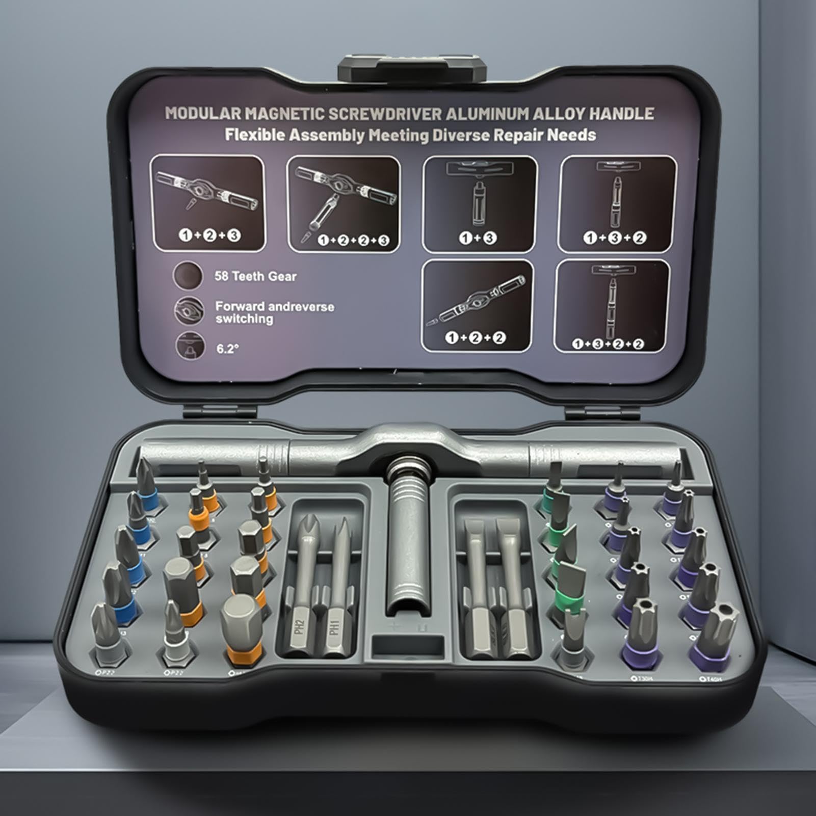 Set di cacciaviti a cricchetto di precisione magnetica Multi Bit Tool | Set di punte per cacciavite, per occhiali da sole, bici, bici, elettriche, casa, garage, riparazione elettrodomestici