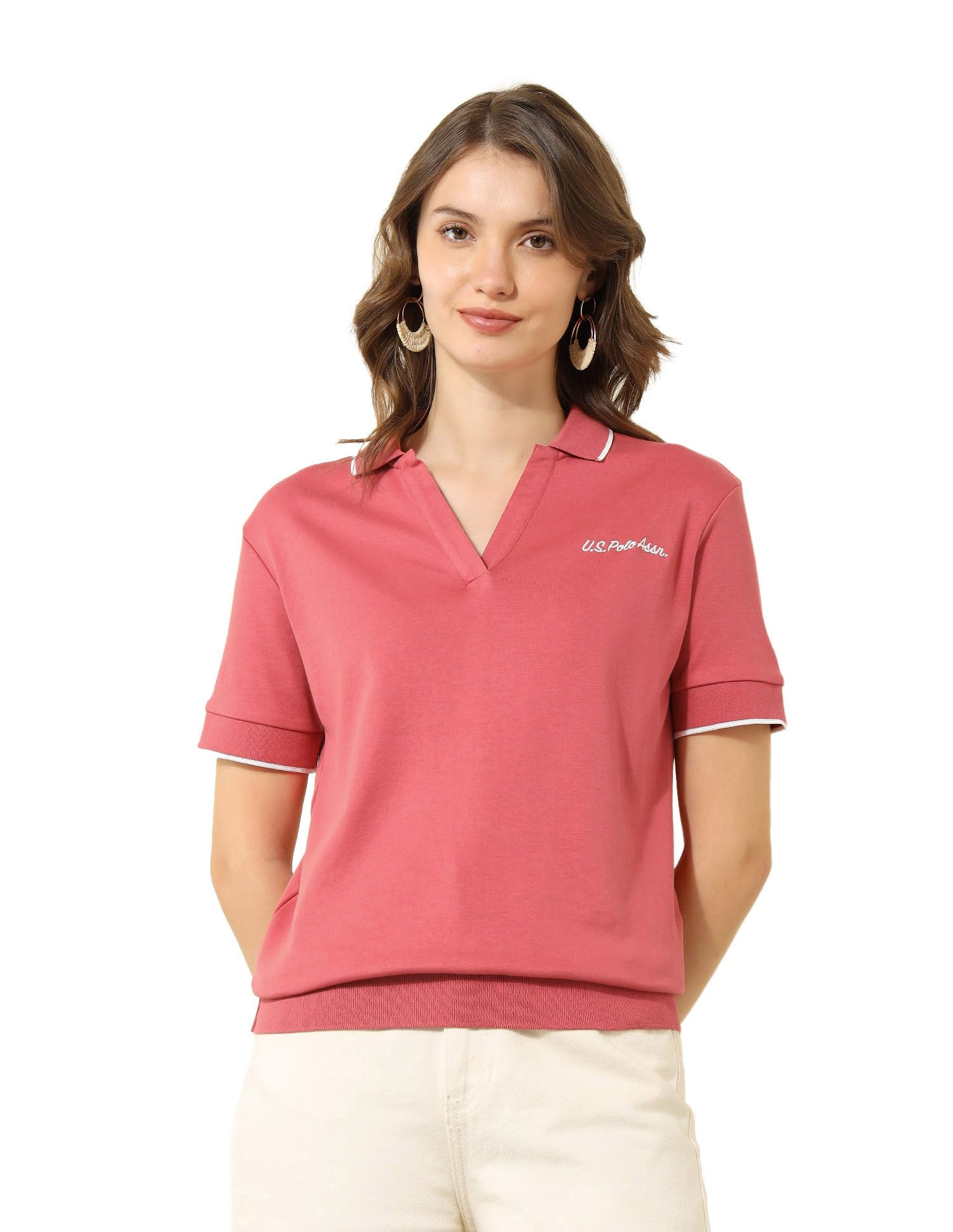 u.s. polo assn. Women's Solid Loose Fit Polo Shirt-picture-50