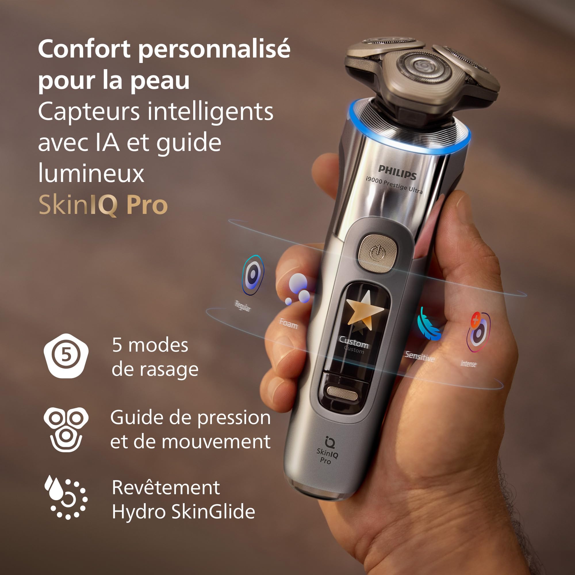 Philips Rasoir i9000 Prestige Ultra, rasoir électrique 100% étanche, technologie Skin IQ Pro, système Triple Lift & Cut, lames de précision NanoTech rotatives 360, 5 modes de rasage, XP9404/38