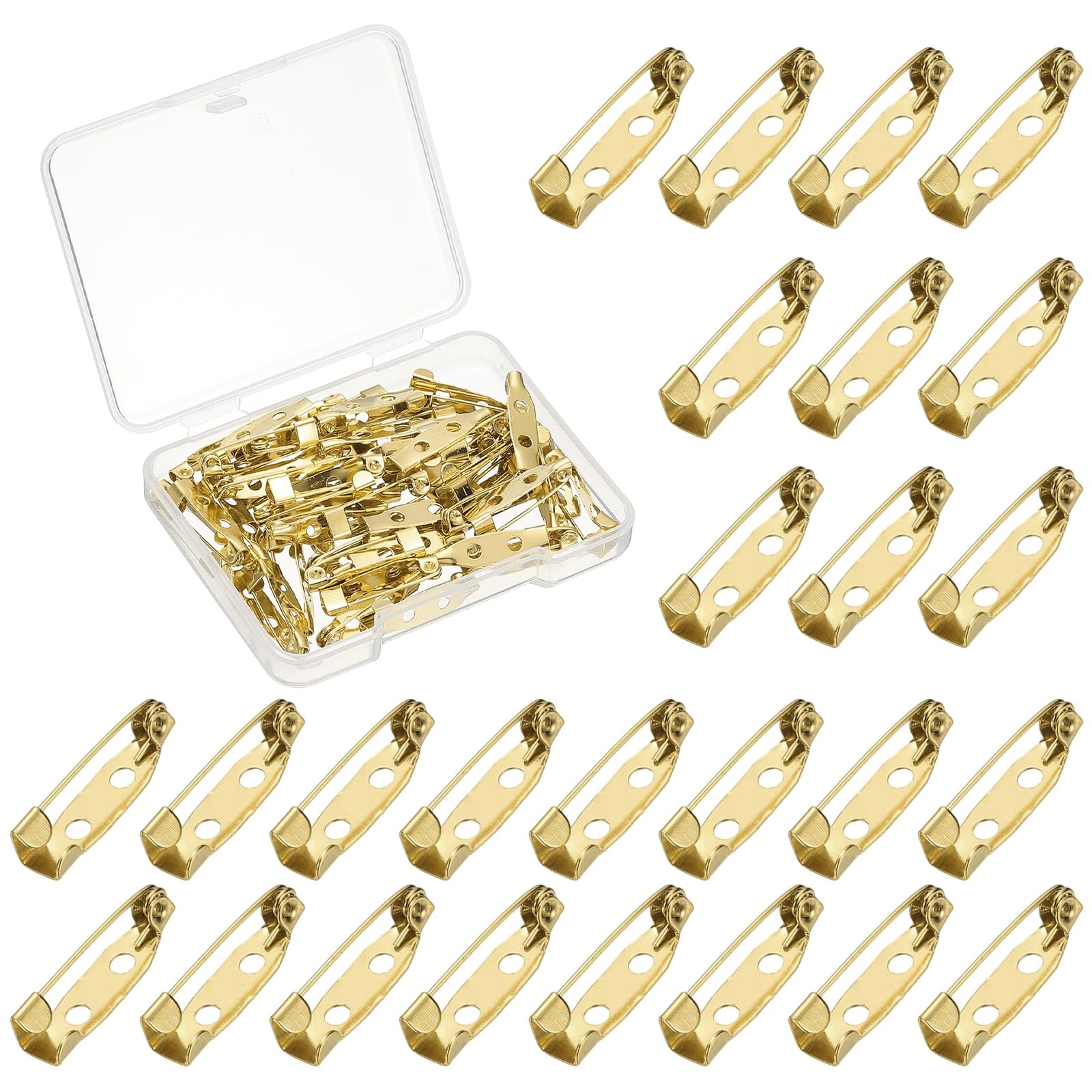 YELARXI Brooch Pin Backs, Brooch Clasp Badge Pins, Bar Reliable Metal Button Locking Safety Clasp- Fitting for (Sewing - DIY Craft - Wedding - Name Tags) 20 mm & 50 Pack & Light Gold
