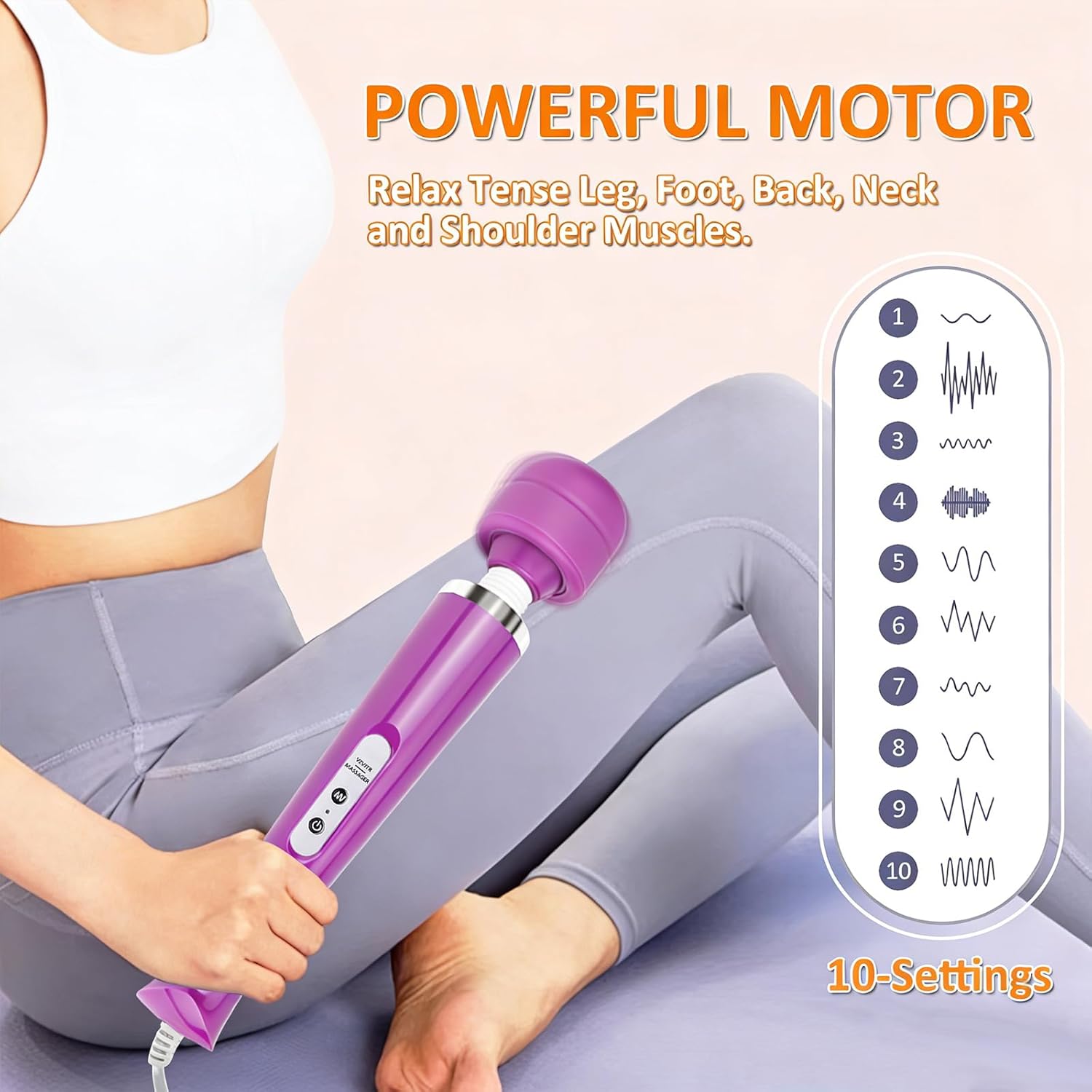 Wired Wand Massager for Women, 10-Speed Electric Handheld Deep Tissue Massager, Powerful Plug-in Full Body Muscle Recovery Tool for Neck, Back, Shoulder & Foot Relief