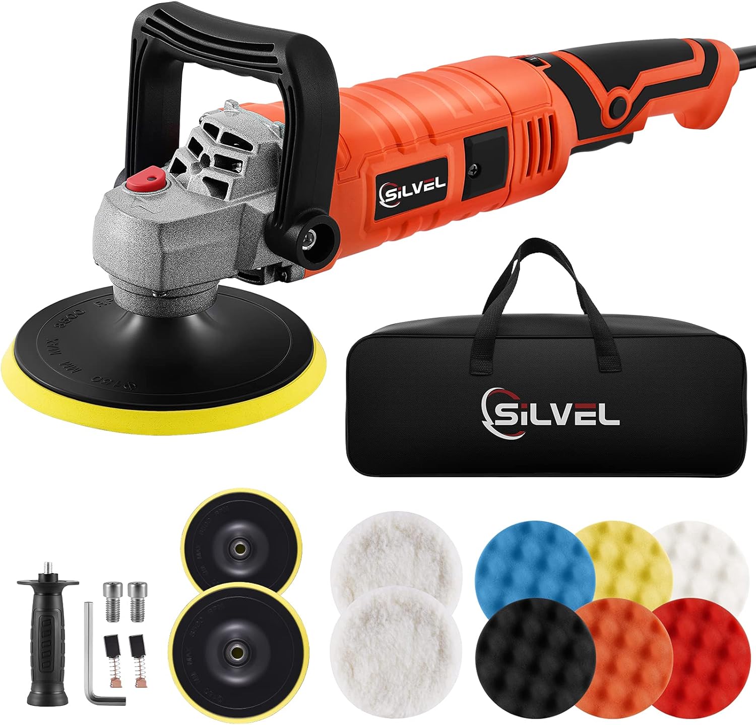SILVEL 1600W Buffer Polisher – 7 Inch Variable Speed Car Polisher With Pads, For Detailing, Waxing & Sanding