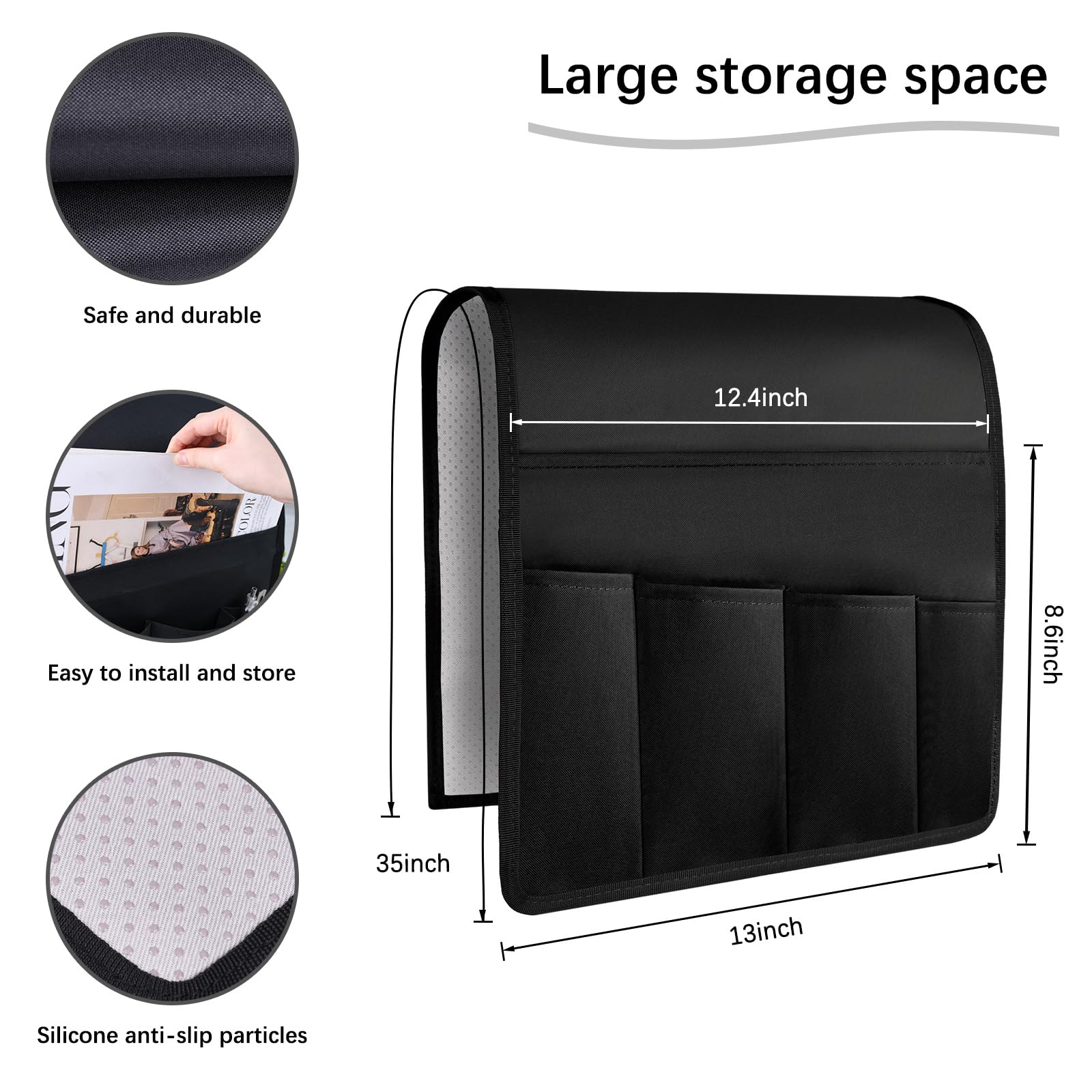 HAKACC Armchair Caddy for Couch Remote Control Holder, Sofa Armrest Organizer, Recliner Armchair Caddy for Bedside Storage Organizer 5 Pockets for Home College Dorm Bunk Black