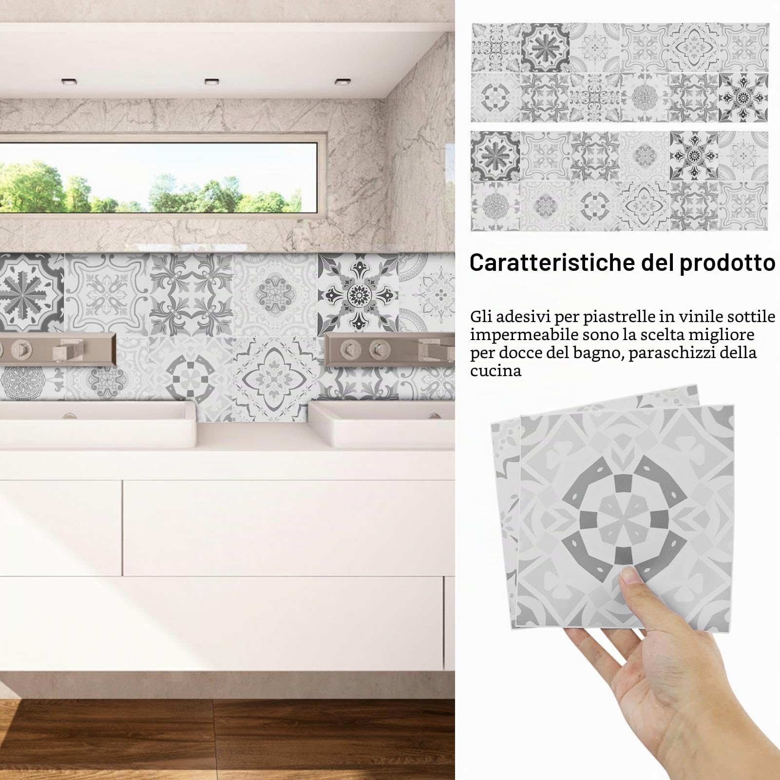 24 pezzi Adesivi per Piastrelle Bianco e Grigio, 15 x 15CM, Piastrelle Adesive Cucina, piastrelle adesive da incollare, piastrelle da cucina
