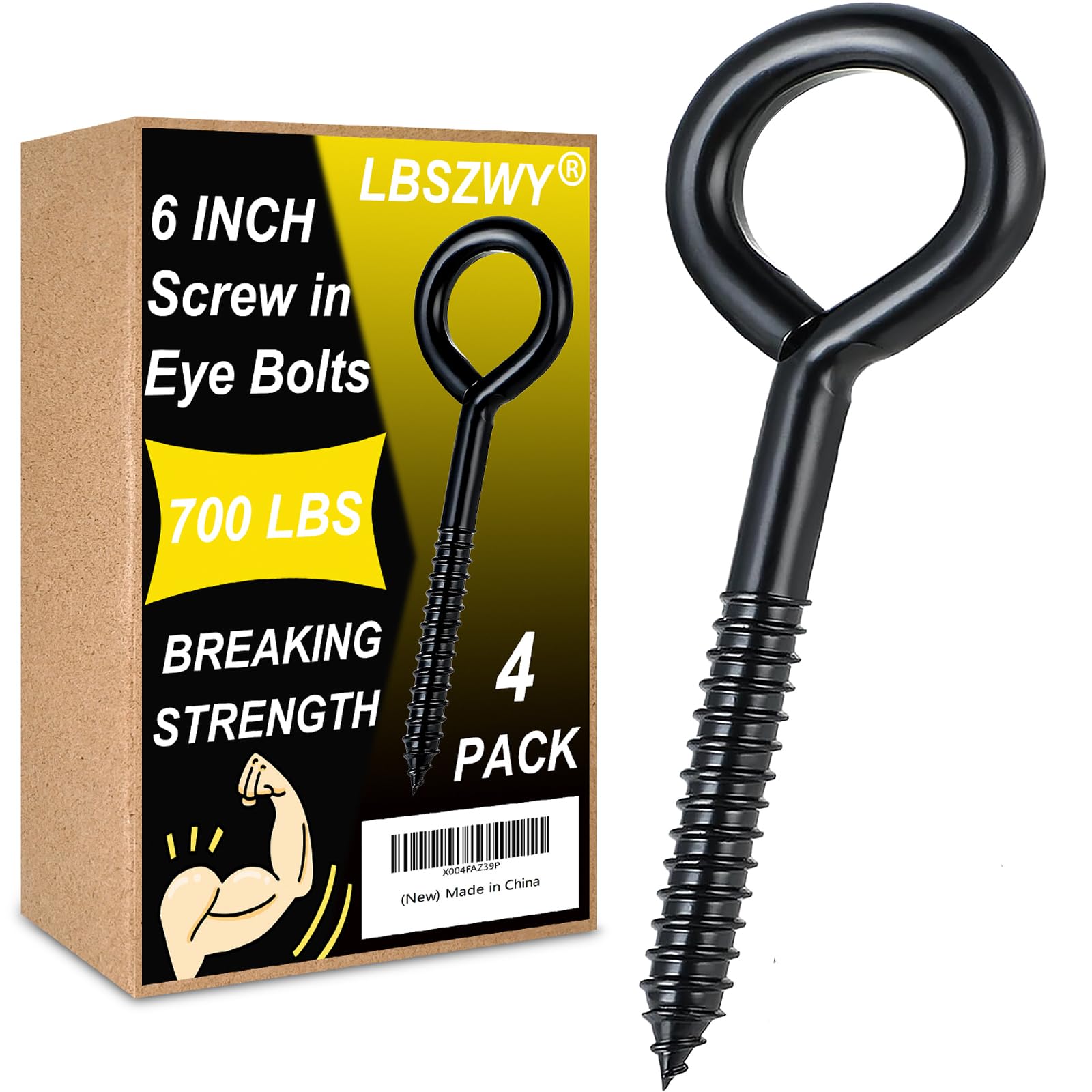 6 Inch Eye Bolts, Heavy Duty Eye Bolts Screw in, 4 Pcs Large Eye Hooks with 700LBS Load Capacity, Eye Lag Bolts for Wood, Hanging Swings, Hammocks,