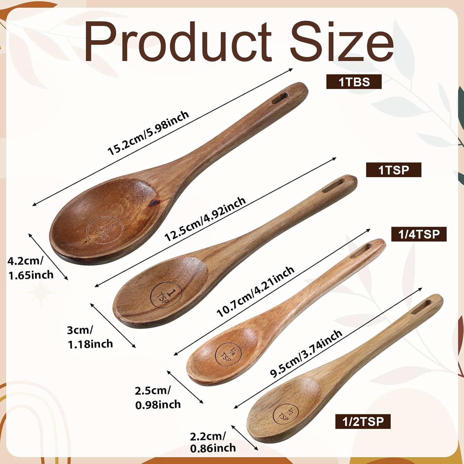 Wooden Measuring Cups and Spoons Set, Handcrafted Acacia Wooden Measuring Cups with Spoons - Solid Acacia Wood, Laser Engraved, Kitchen Accessories, Perfect for Baking and Cooking (8-Piece, Brown)