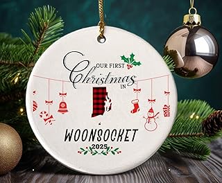 Our First Christmas Ornament 2025 in Woonsocket Rhode Island Ornament Tree Decorations Housewarming New Home Keepsake 3" White