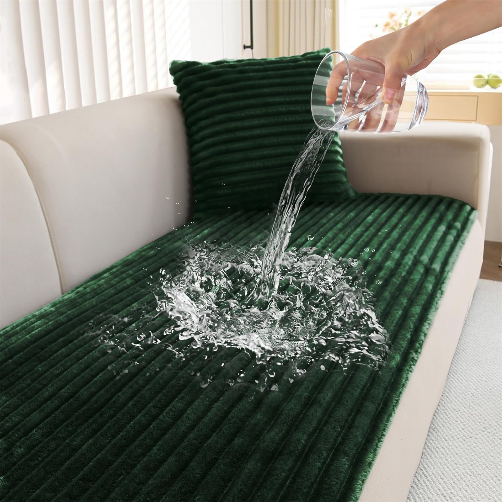 LINGKY Waterproof Sofa Covers 2 3 4 Seater Non Slip Sofa Slipcovers Super Soft & Thick Faux Fur Sofa Cushion Covers Pet Couch Covers Sofa Protectors from Pets/Kids/Dogs (Dark Green, 90x180cm) — image 1