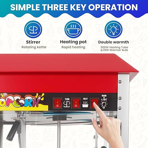 Miniatura 4 de 1300W Popcorn Popper Machine with 8 Oz Kettle, Popcorn Maker for Commercial Use, Countertop Popcorn Machine with Three Key Operation, Stirrer and