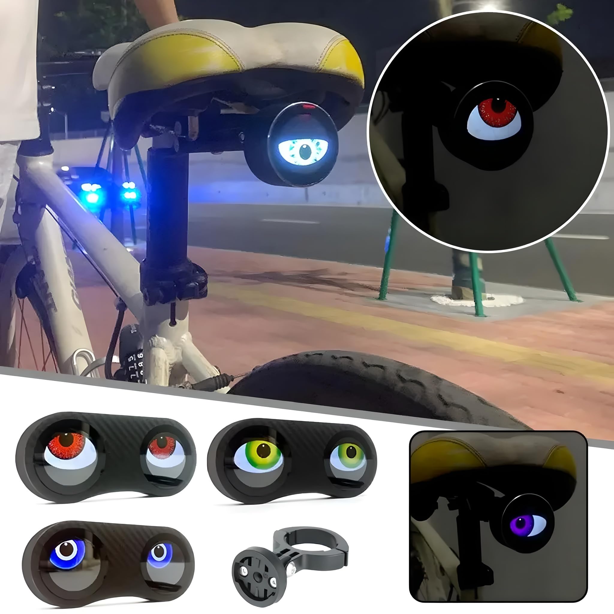 Fanale posteriore a LED ricaricabile tramite USB, programmabile, con design Smart Eyes, impermeabile, per biciclette, scooter, moto e auto