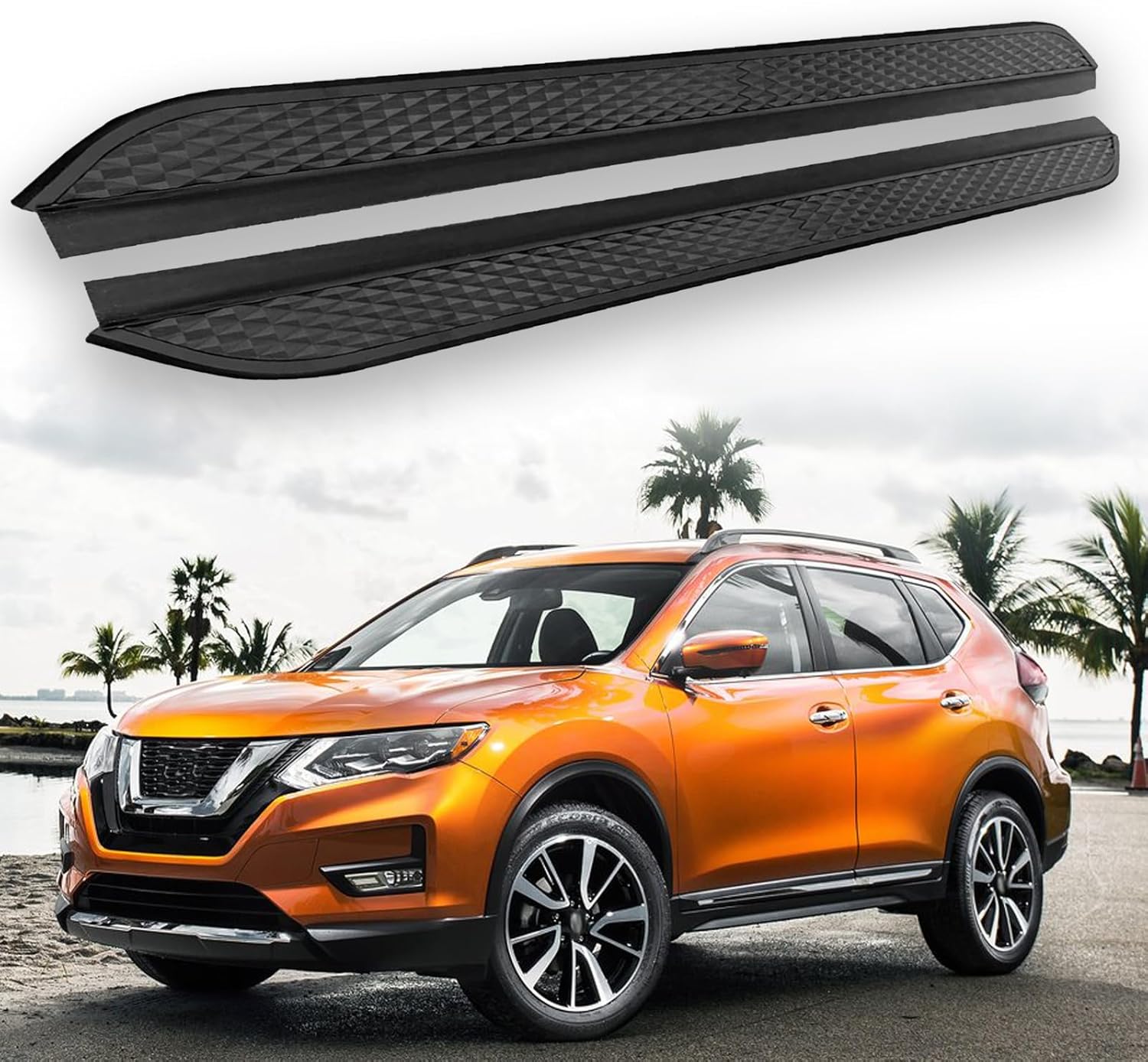 2Pcs Fits for Rogue X-Trail 2014-2020 Running Boards Side Steps Pedals Black Nerf Bar