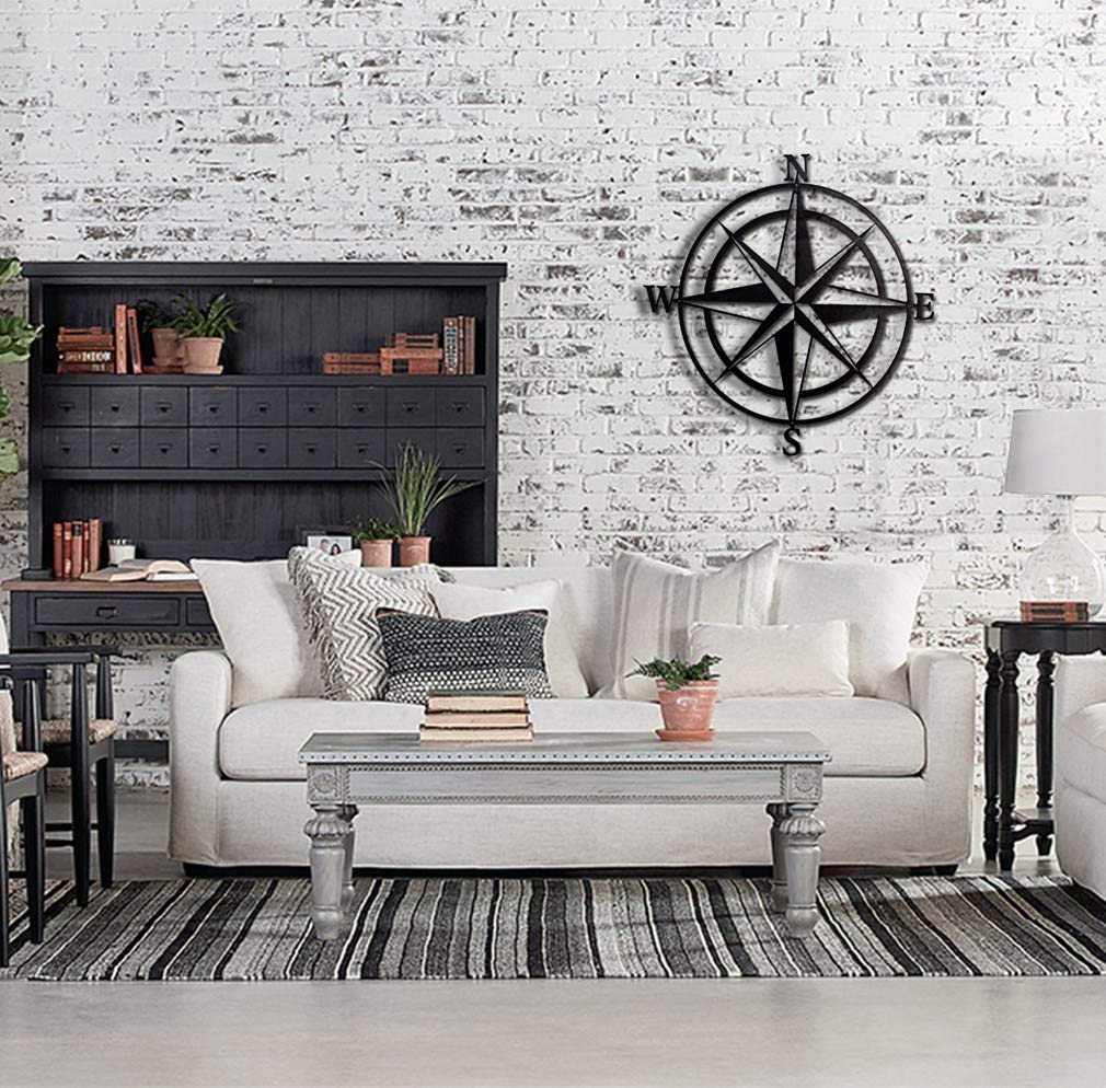 Huspox Bussola Nautica In Metallo Per Parete - Decorazione 40 Cm, Nero, Effetto 3D