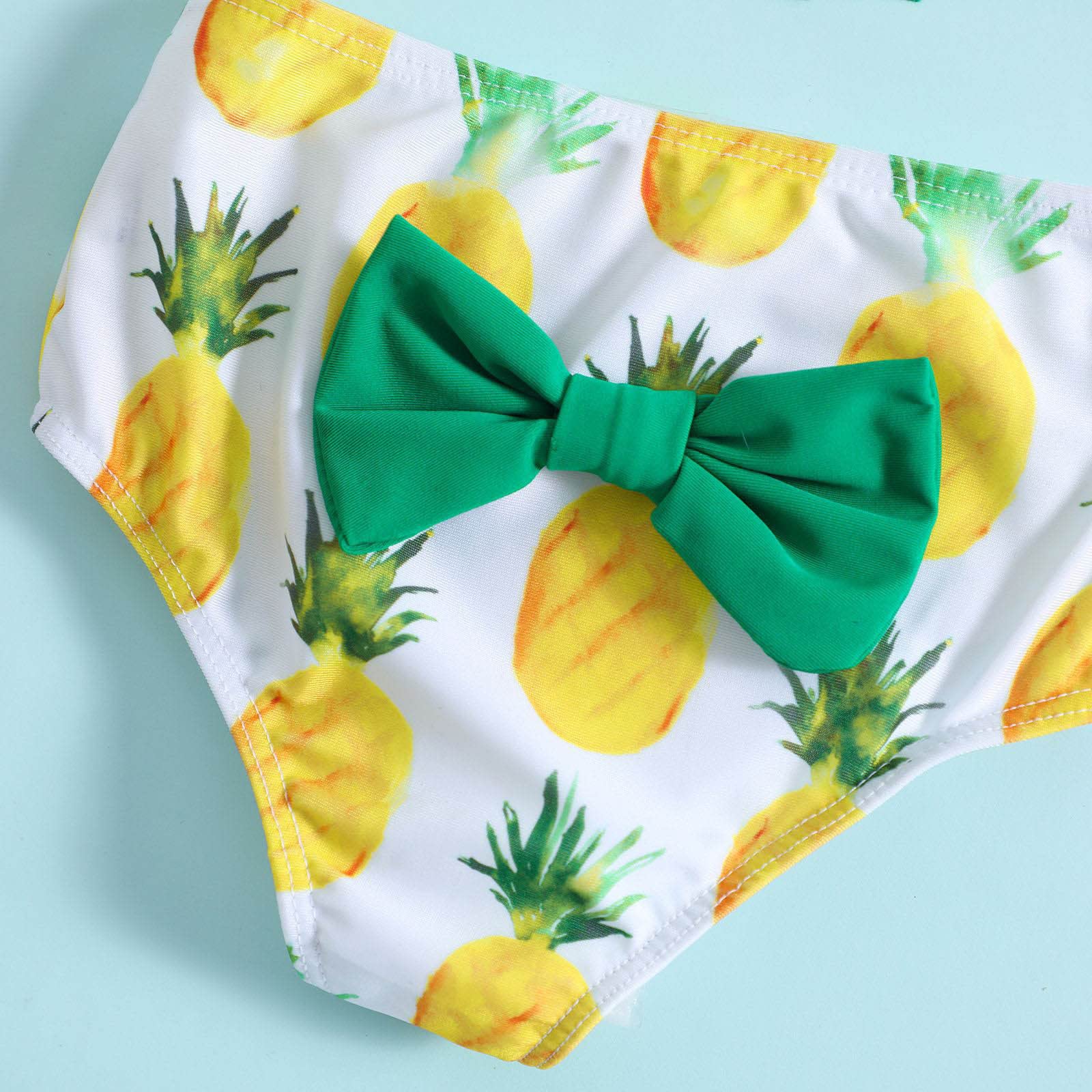Generisch Tankini Niñas Verano Niño Niña Bowknot Piña Estampados Borla Traje de Baño de Tres Piezas Bikini Diadema Set
