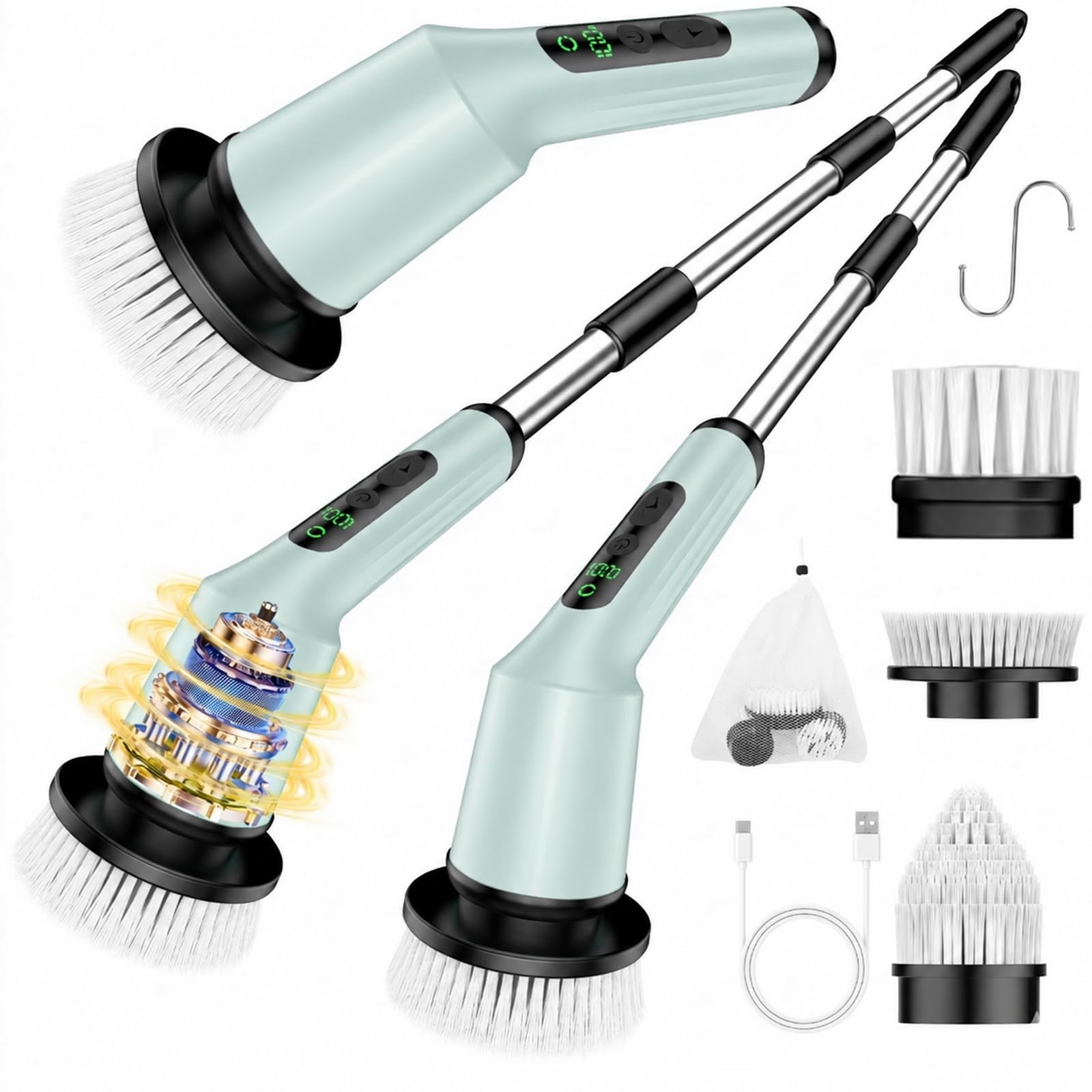 Shower Scrubber with Long Handle, Electric Scrubber Bathroom Cleaner Brush