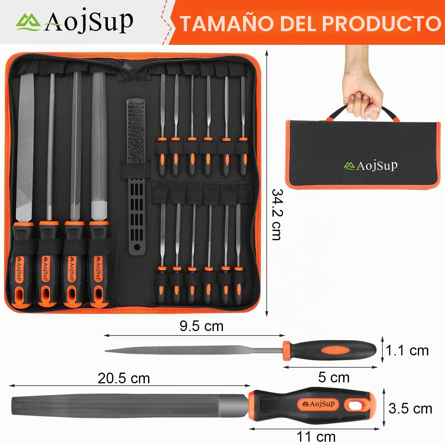 18Pcs Juego de Limas y Escofinas, Juego de Limas Multiusos en Incluye 4 Limas (Plana/Triángulo/Semirredondas/Redondas) y 12 Limas de Agujas, Para Lijar Madera, Metales