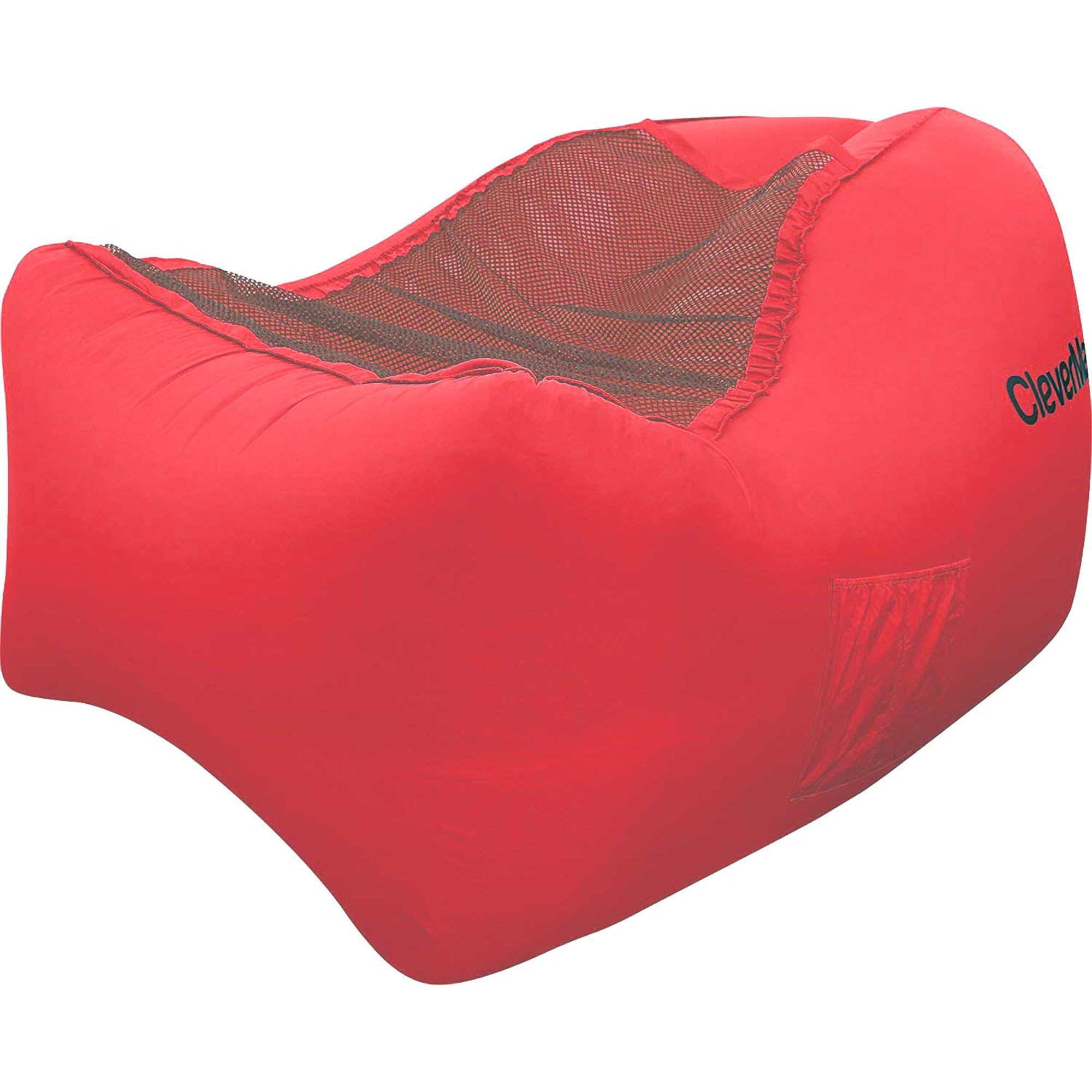 CleverMade Inflatable Lounger: Lightweight Recliner Style, Portable Outdoor Beach Chair with Carry Bag, Ground Stakes, and Storage Pockets, Coral