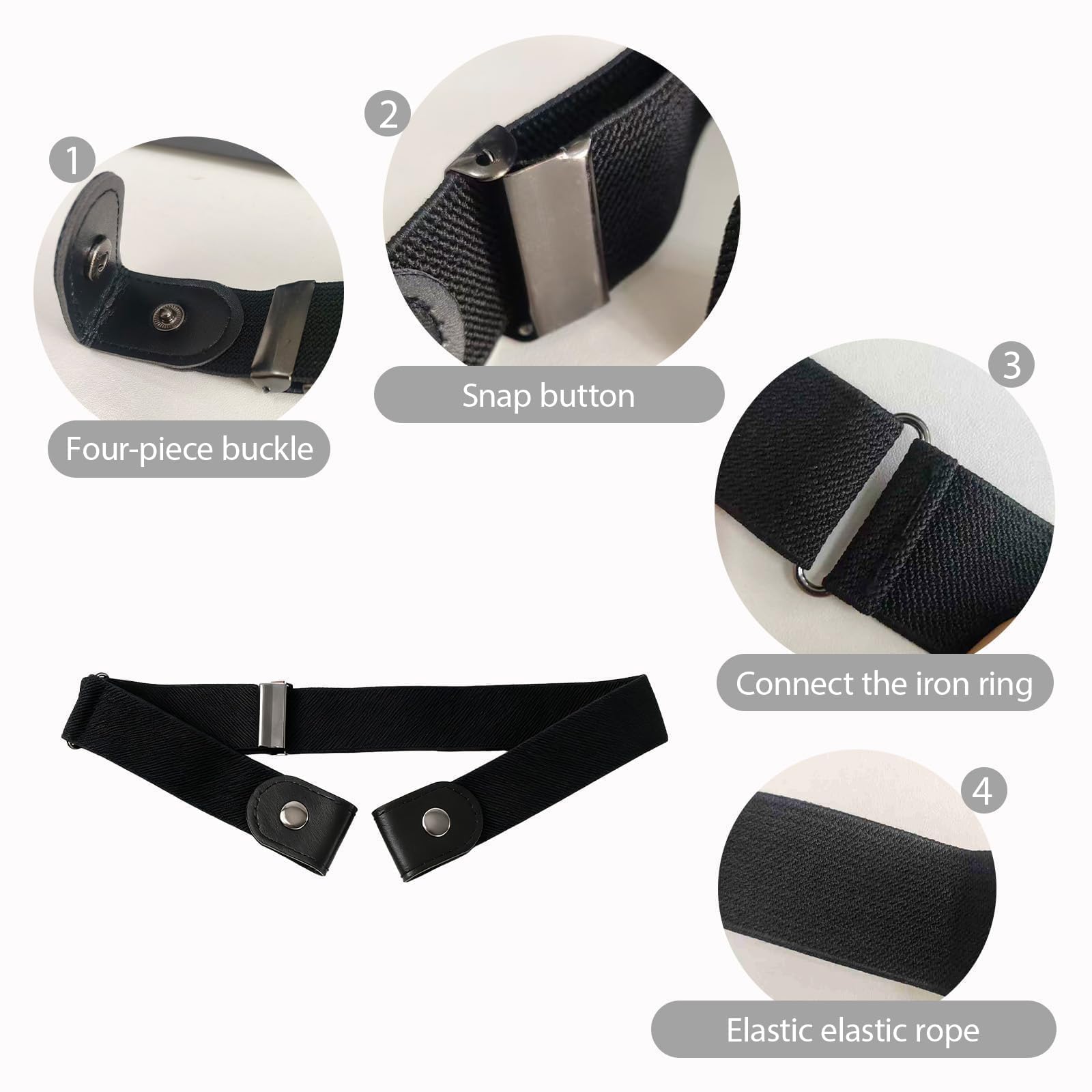 Pack de 4 cinturones elásticos sin hebilla para adultos y niños, Cinturones ajustables invisibles para niños y niñas, negro, marrón, beige y camello. Adaptados para edades de 3 a 15 años