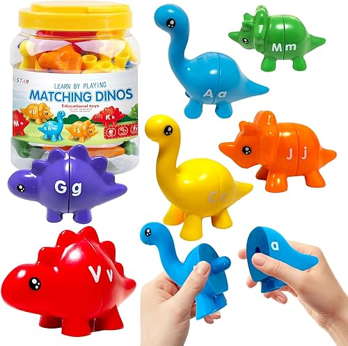 OTAOD Juguete de aprendizaje del alfabeto de dinosaurio para niños pequeños de 1 a 3 años, 26 piezas de letras ABC de doble cara, juego de juego de